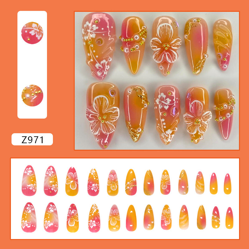 Flower Nail Tips Set with Gold Powder Flowers for Nail Art - All-Match Design