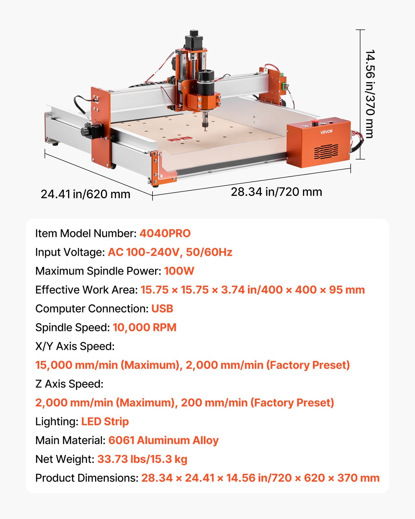 CNC Router Machine 100W Spindle 3-Axis Wood & Acrylic Engraving Mill