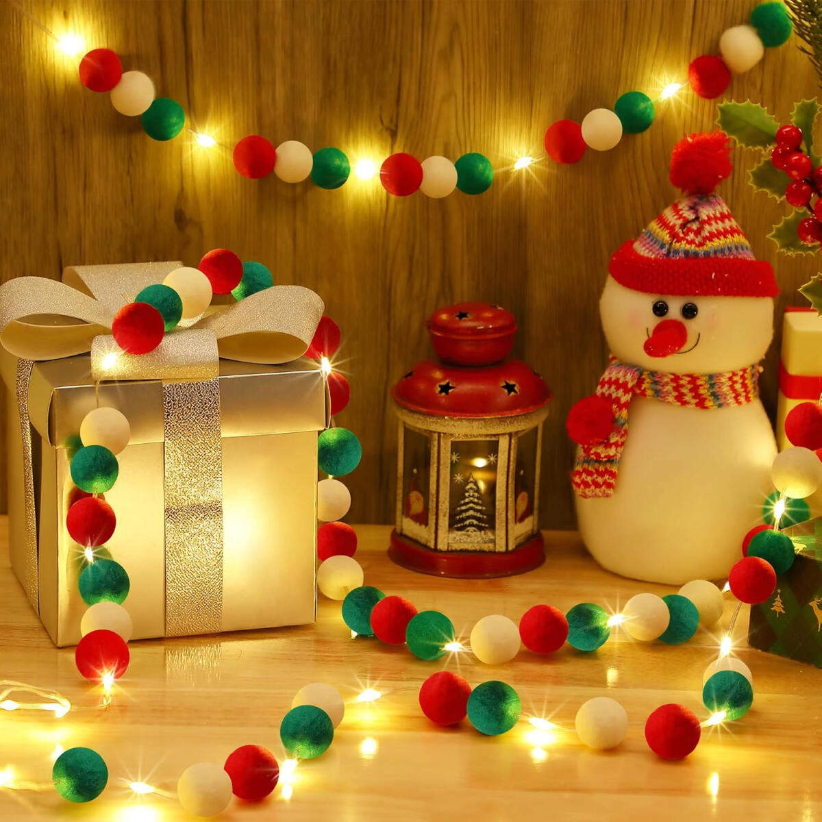 Felt Ball Garland with Warm Light String - 9.84 Ft