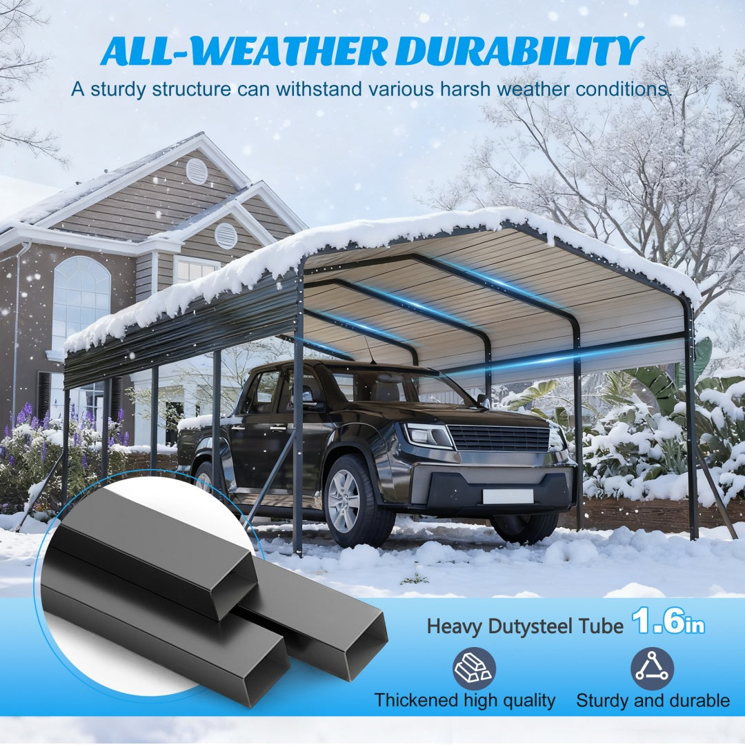 Heavy Duty Galvanized Steel Carport Canopy with Waterproof Roof - Large Capacity Shelter
