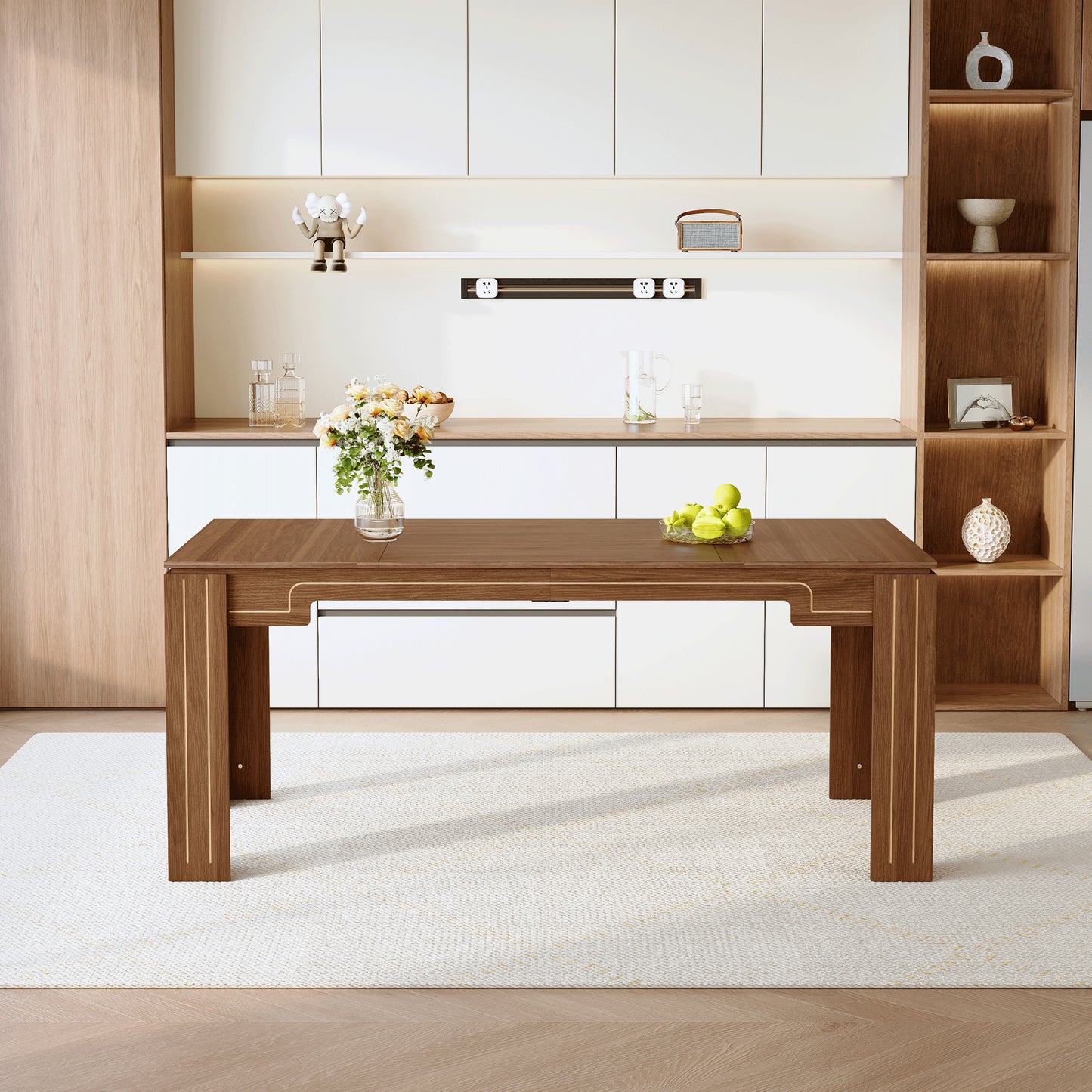 71 X 31.5 Inch Walnut MDF Spliced Tabletop Dining Table With Grooved