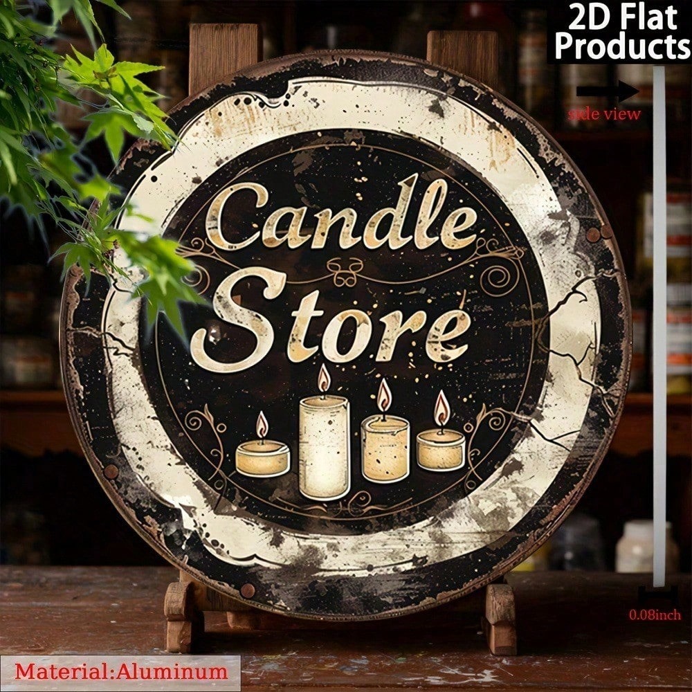 Metal Candle Shop Sign - 7.87 Inch Round Wall Art
