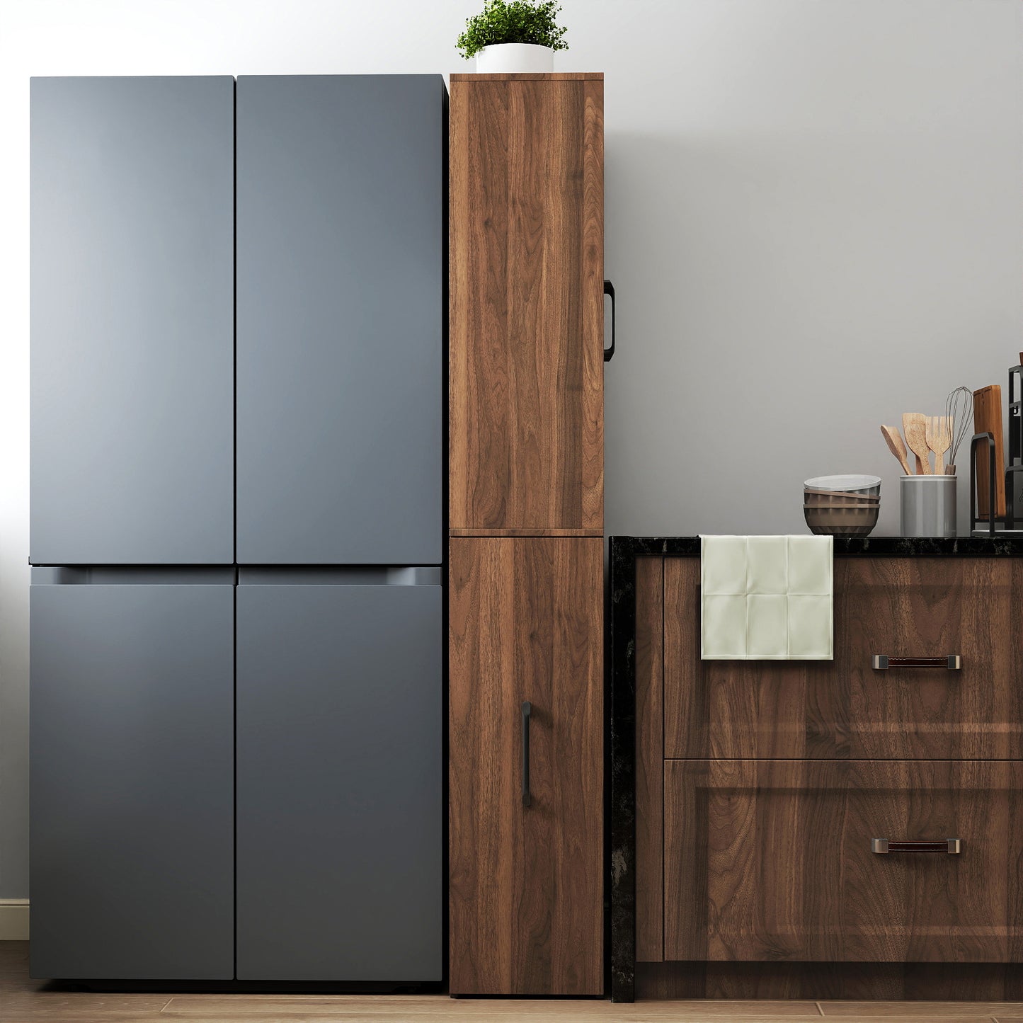 70.87" H Walnut Display Storage Cabinet - 4-Tier with Glass Doors