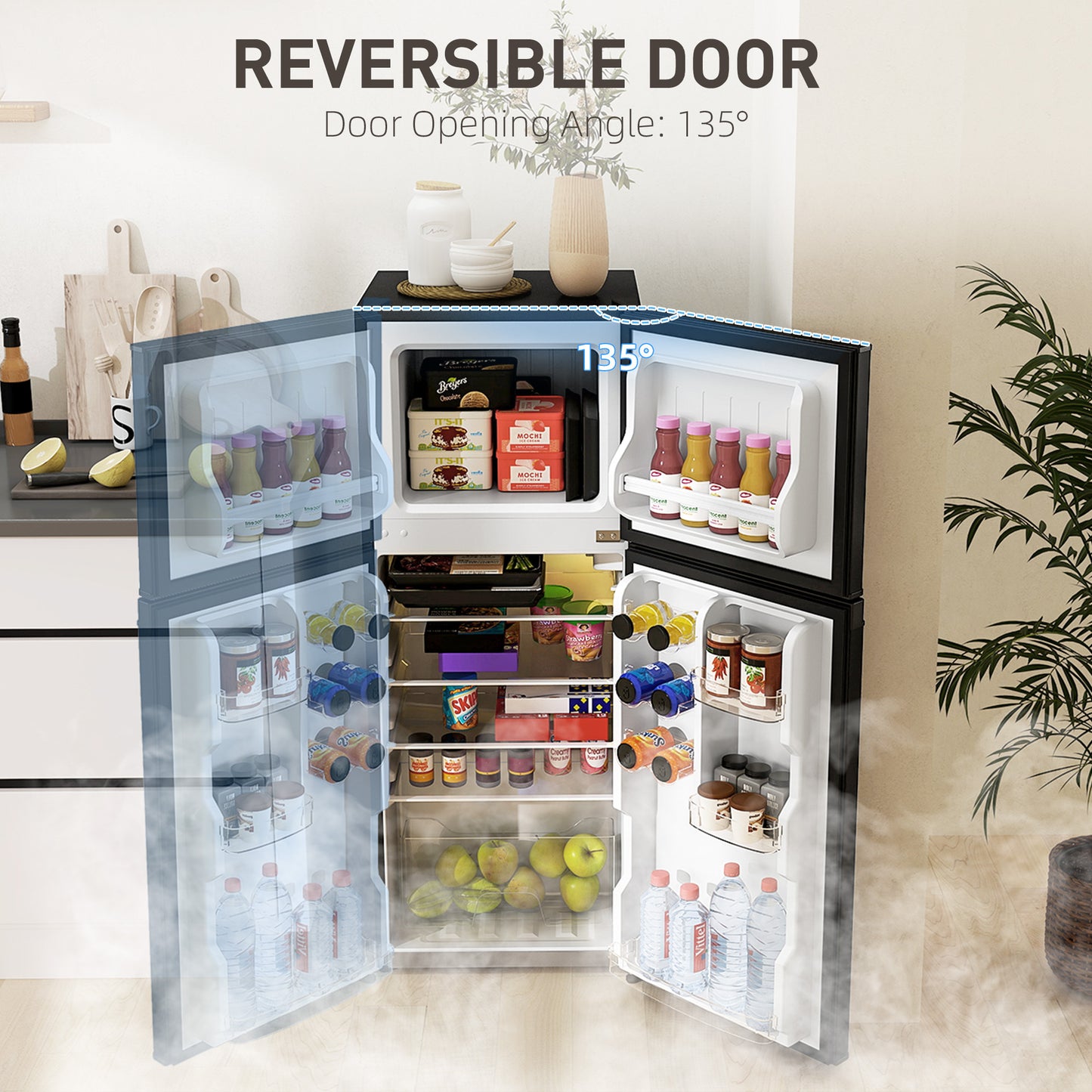Small Refrigerator with Freezer - Compact Kitchen Appliance, Black, 490x500x1210mm
