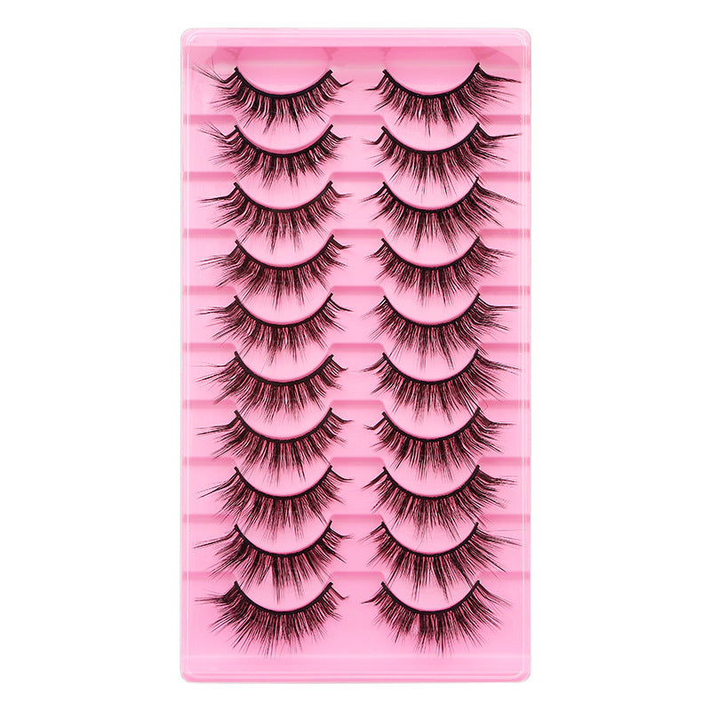 False Eyelashes 10 Pairs Natural Thick Curl L Pink Ladder LD Series Set