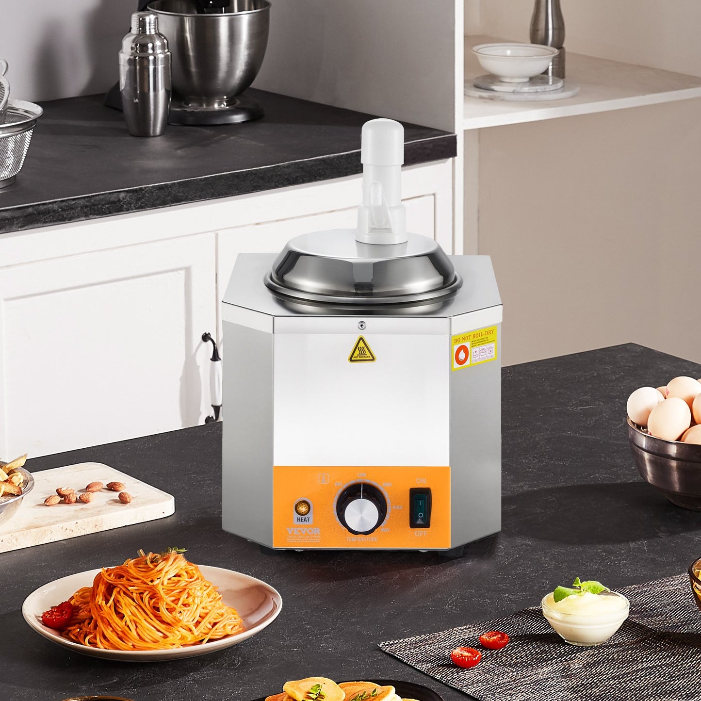 2.4L Electric Cheese Dispenser with Pump - Commercial Kitchen Appliance, Silver