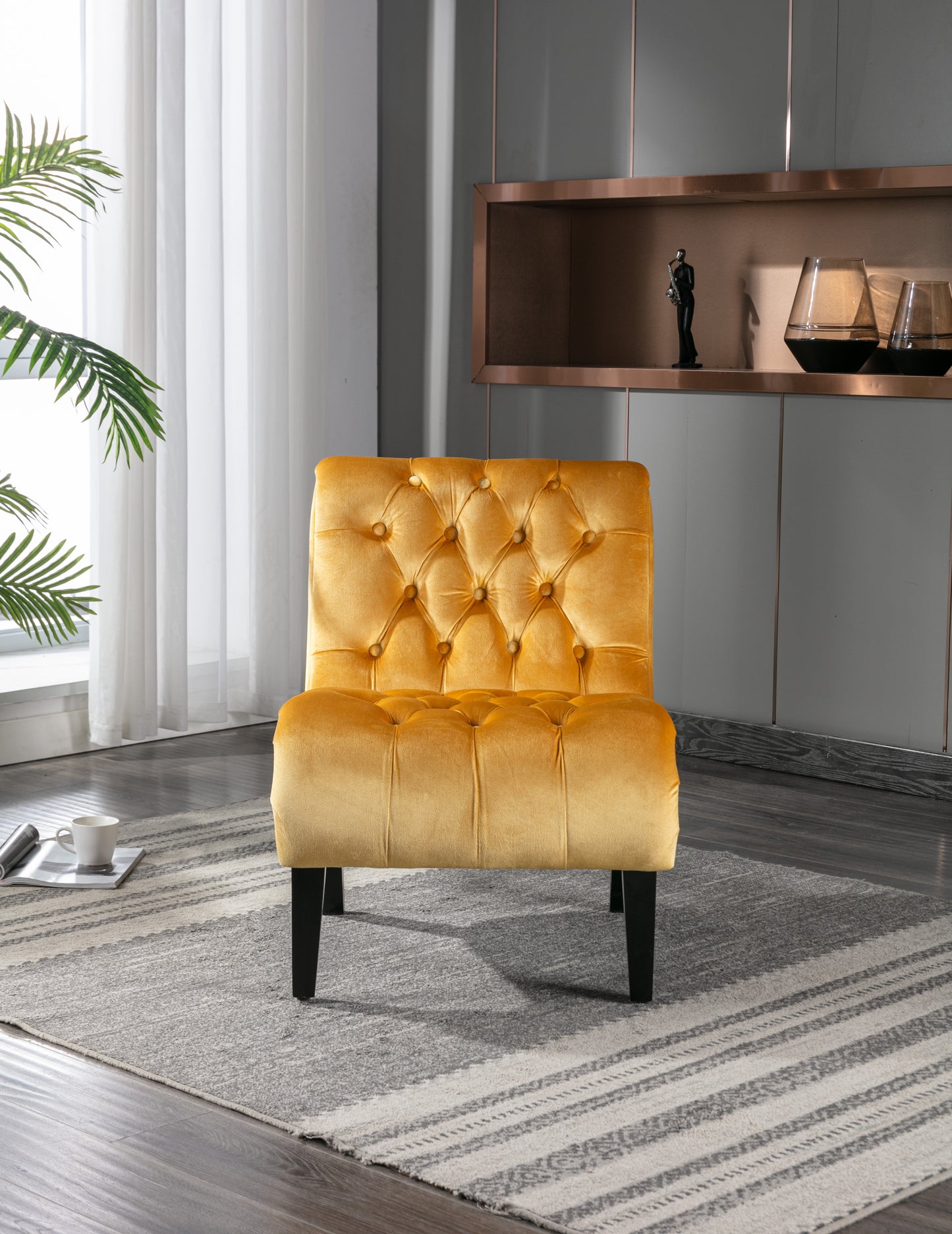 Modern Mustard Velvet Armless Accent Chair - Comfortable Living Room Furniture