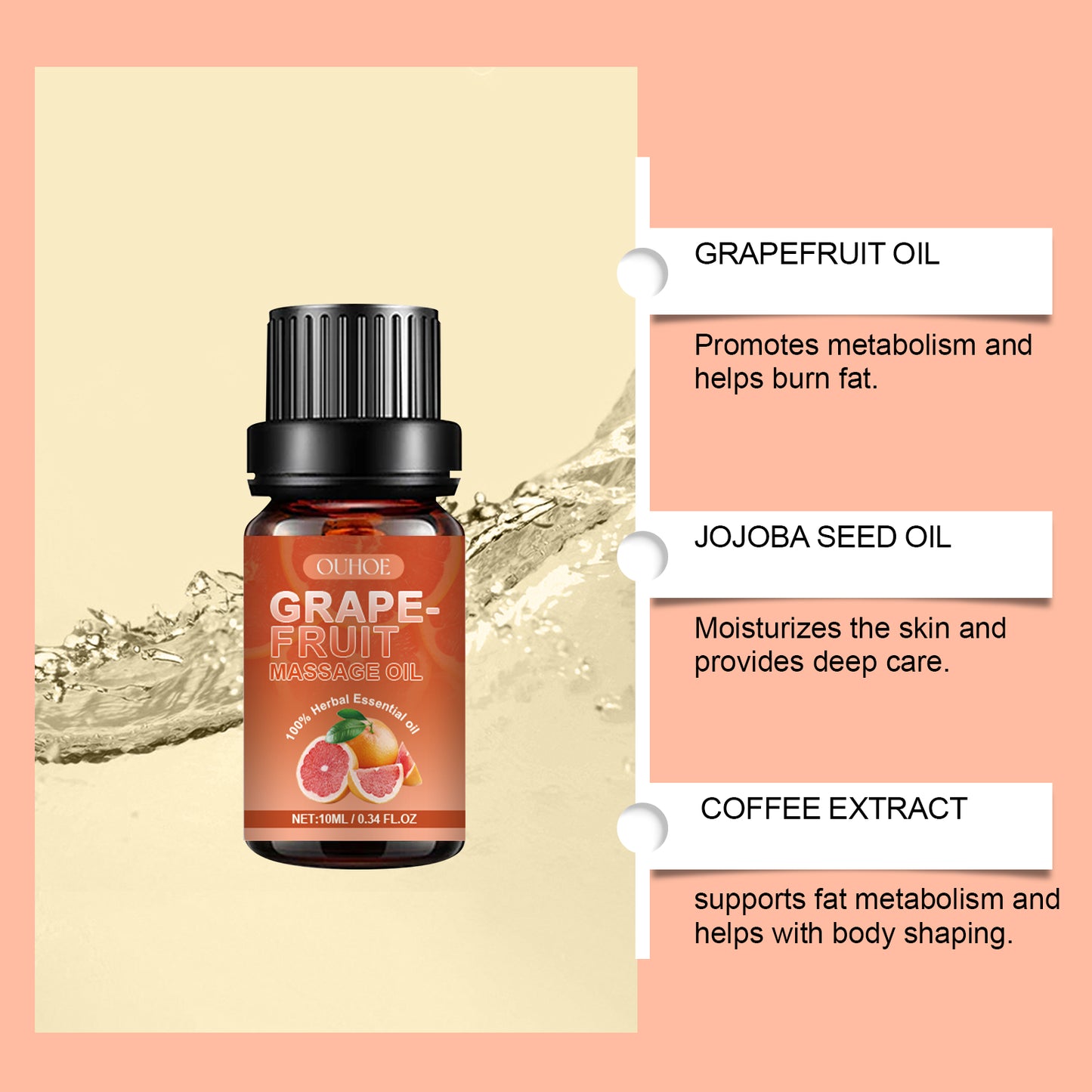 Grapefruit Massage Essential Oil - Body Moisturizing & Skin Care 10ml