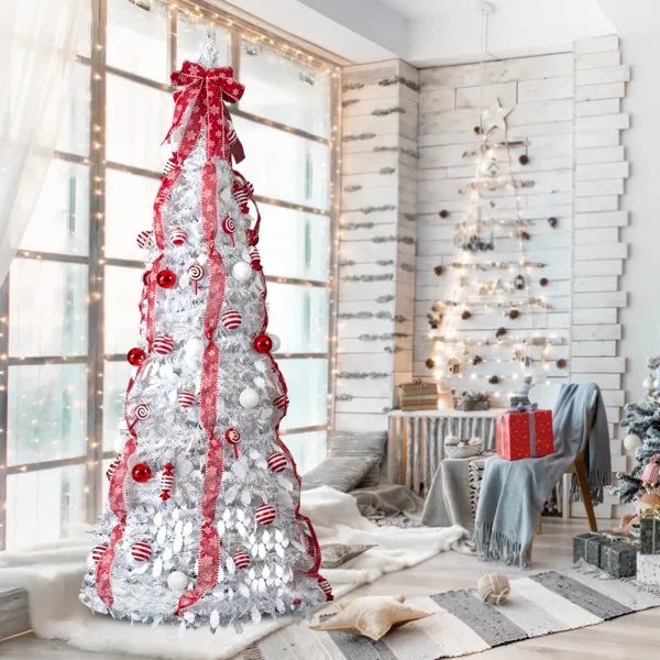 7 FT Pre-lit Christmas Tree with 170 Warm Lights & Ornaments