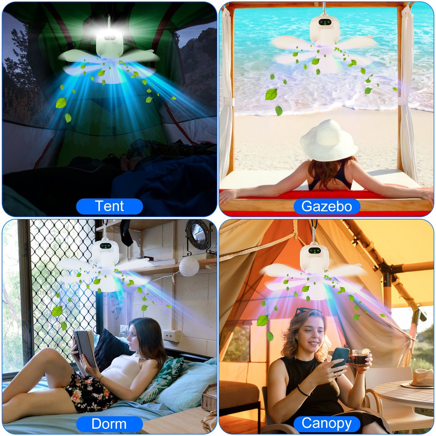 2-in-1 Portable Camping Fan with LED Lantern - 8000mAh