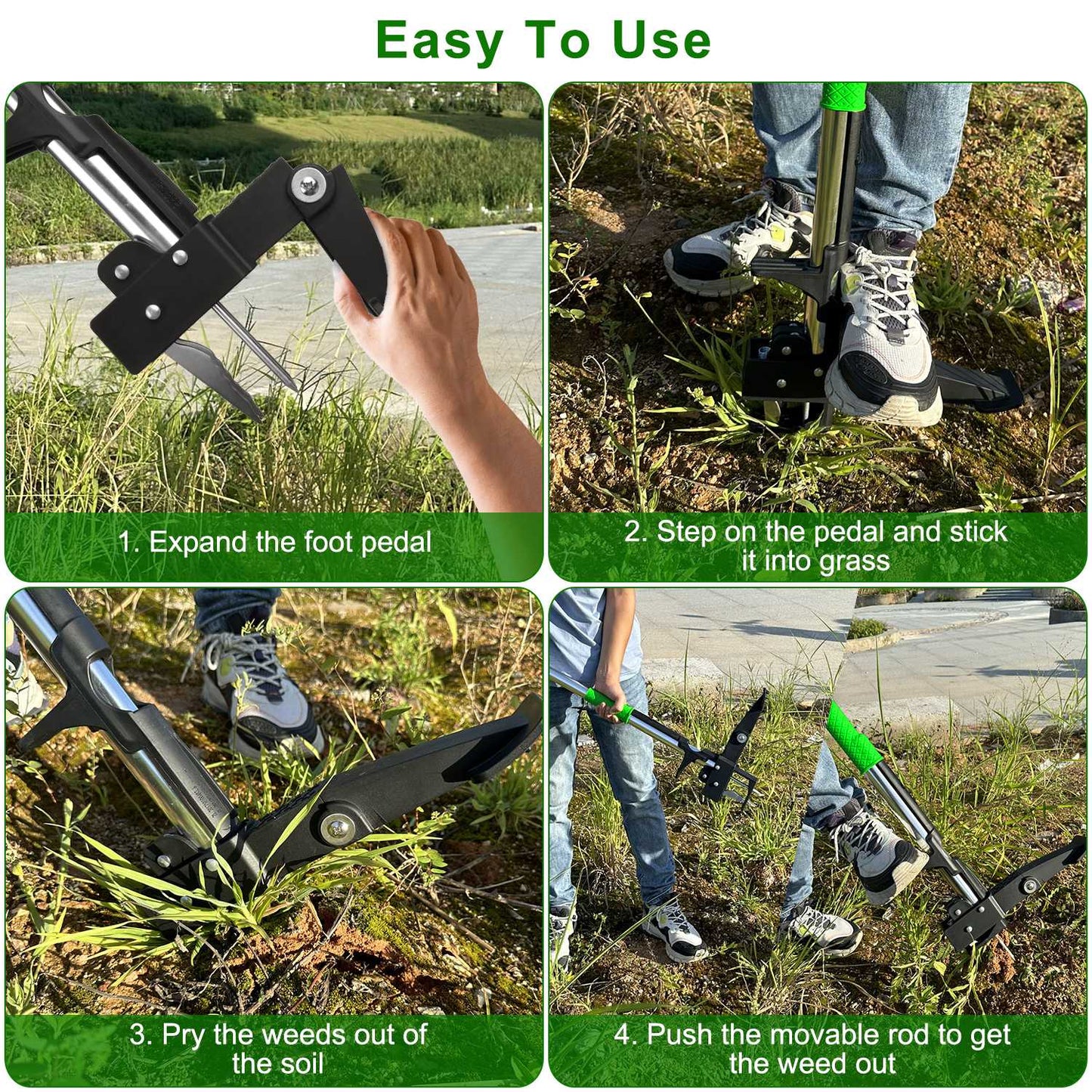 Standing Weed Puller Tool with 4 Claws - Garden Lawn Yard Weeder, Green