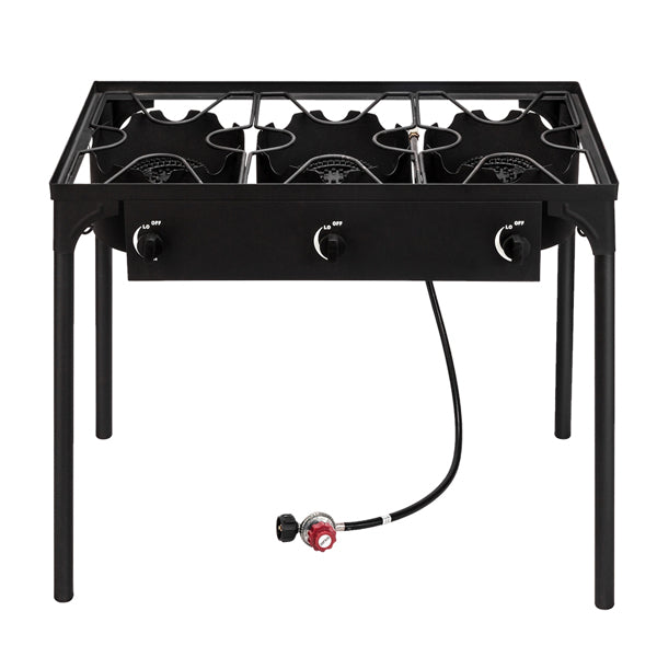 High-Power Three Burner Gas Stove - 225,000 BTU, Cast Iron