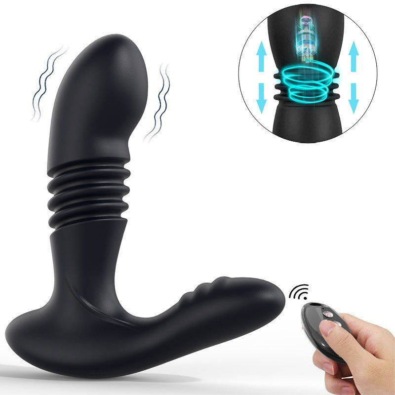 Men's Telescopic Prostate Butt Plug with Remote Control - Black