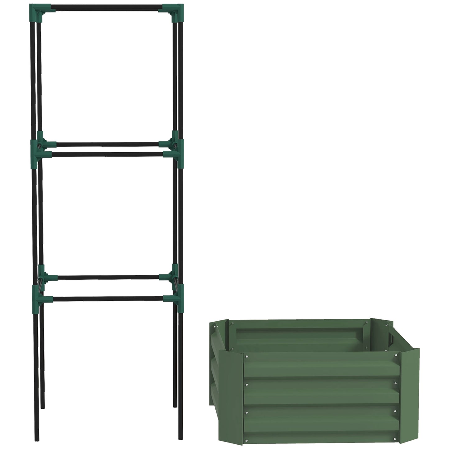 Galvanized Raised Garden Bed with Tomato Cage - 24x24x55 inches, Green