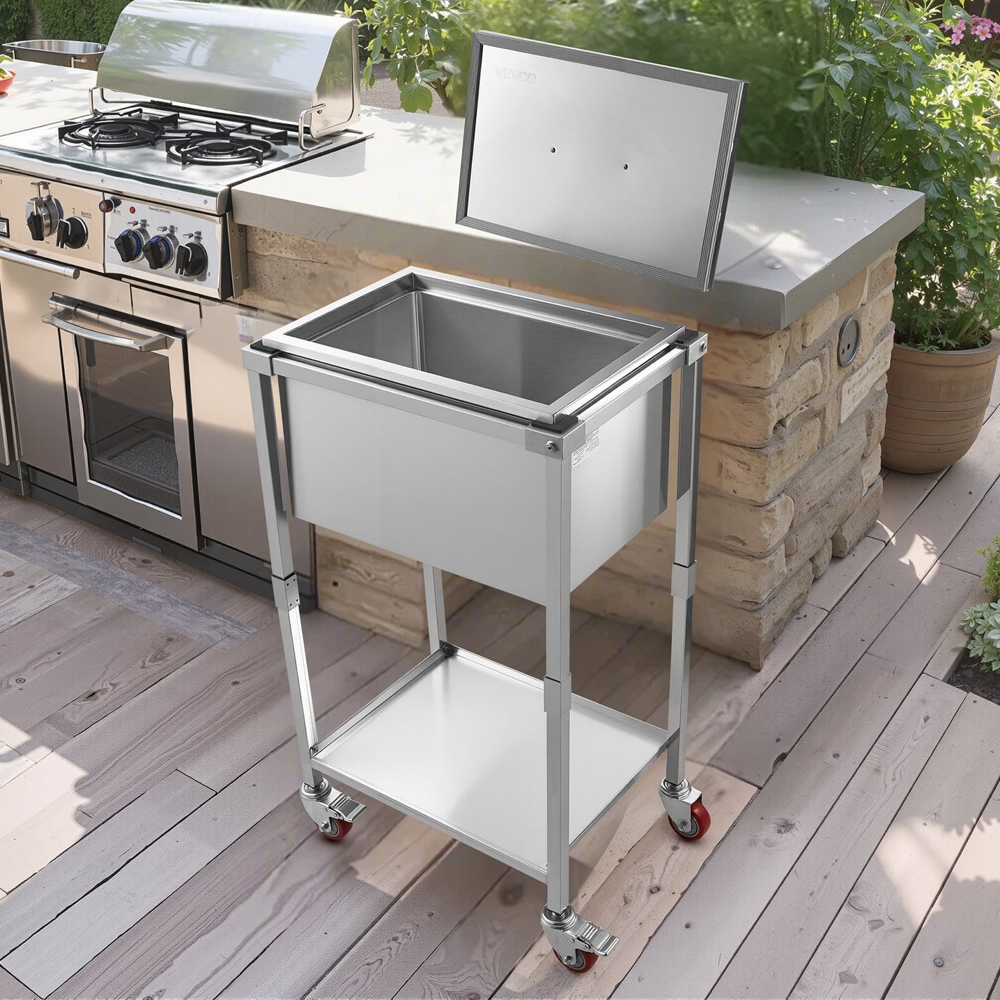 32.8 Qt Rolling Ice Chest Cooler Cart - Outdoor Beverage Bin