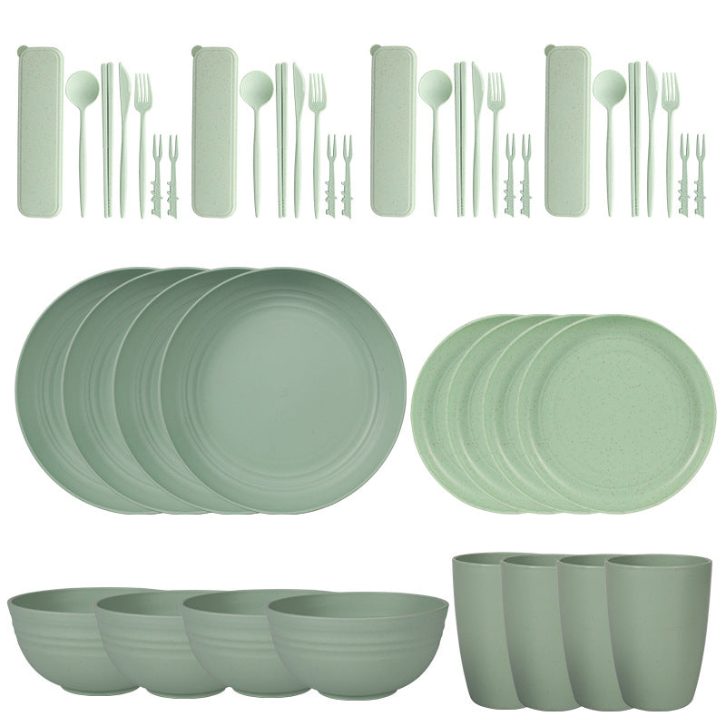 Wheat Straw Dinnerware Set for 4 - Camping & Outdoor Use