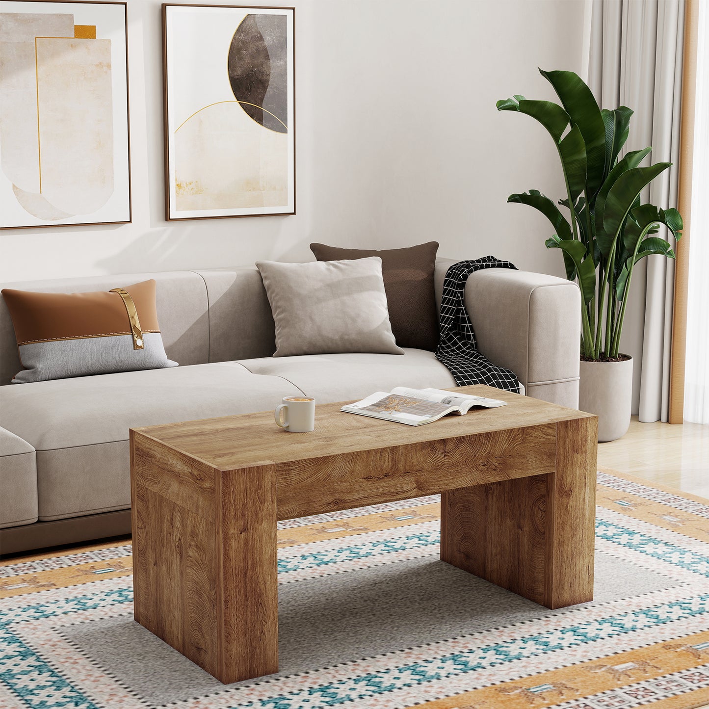 48 Farmhouse Coffee Table, Rectangle Wooden Center Table With Hidden