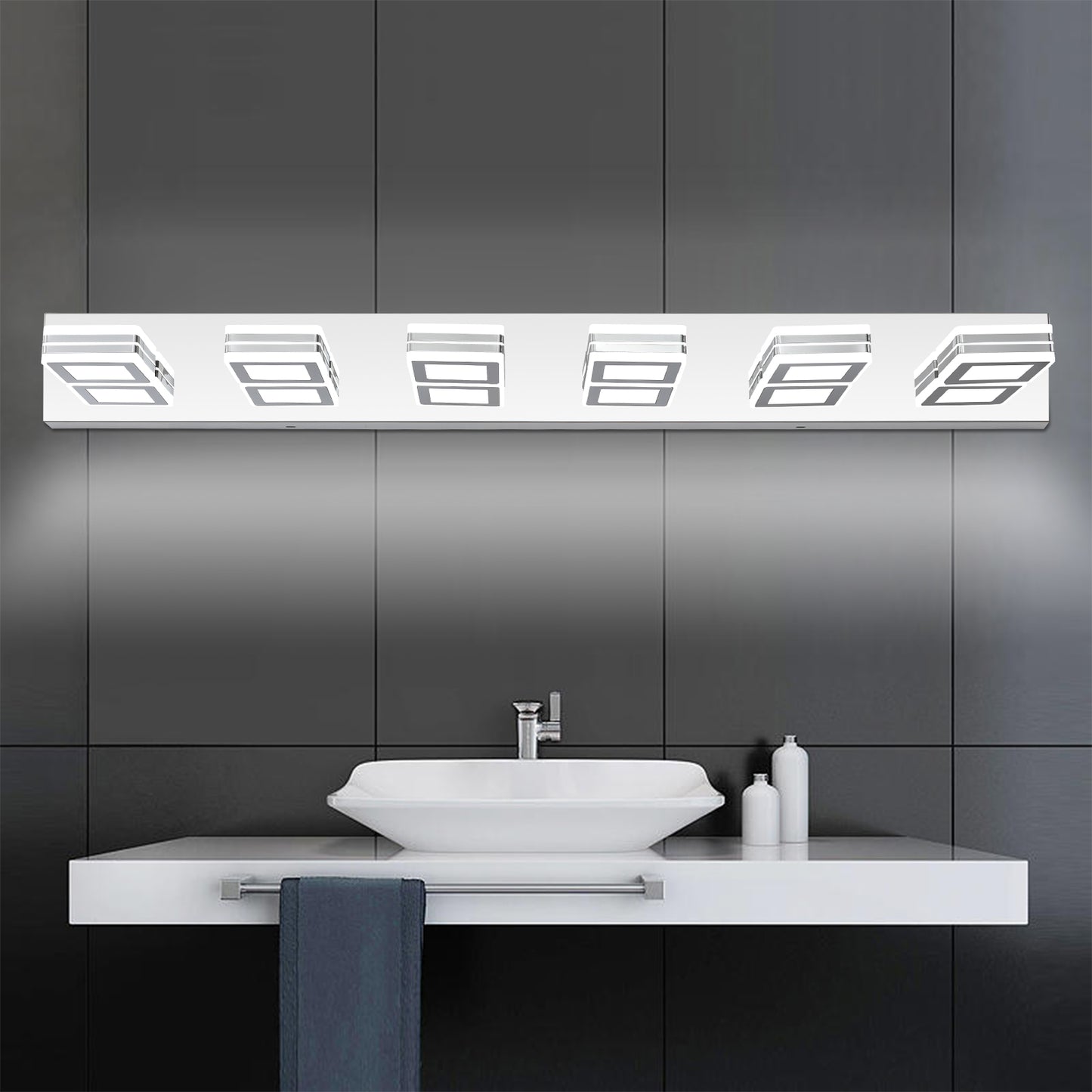 39-Inch Modern Chrome LED Vanity Light with Acrylic Lampshades