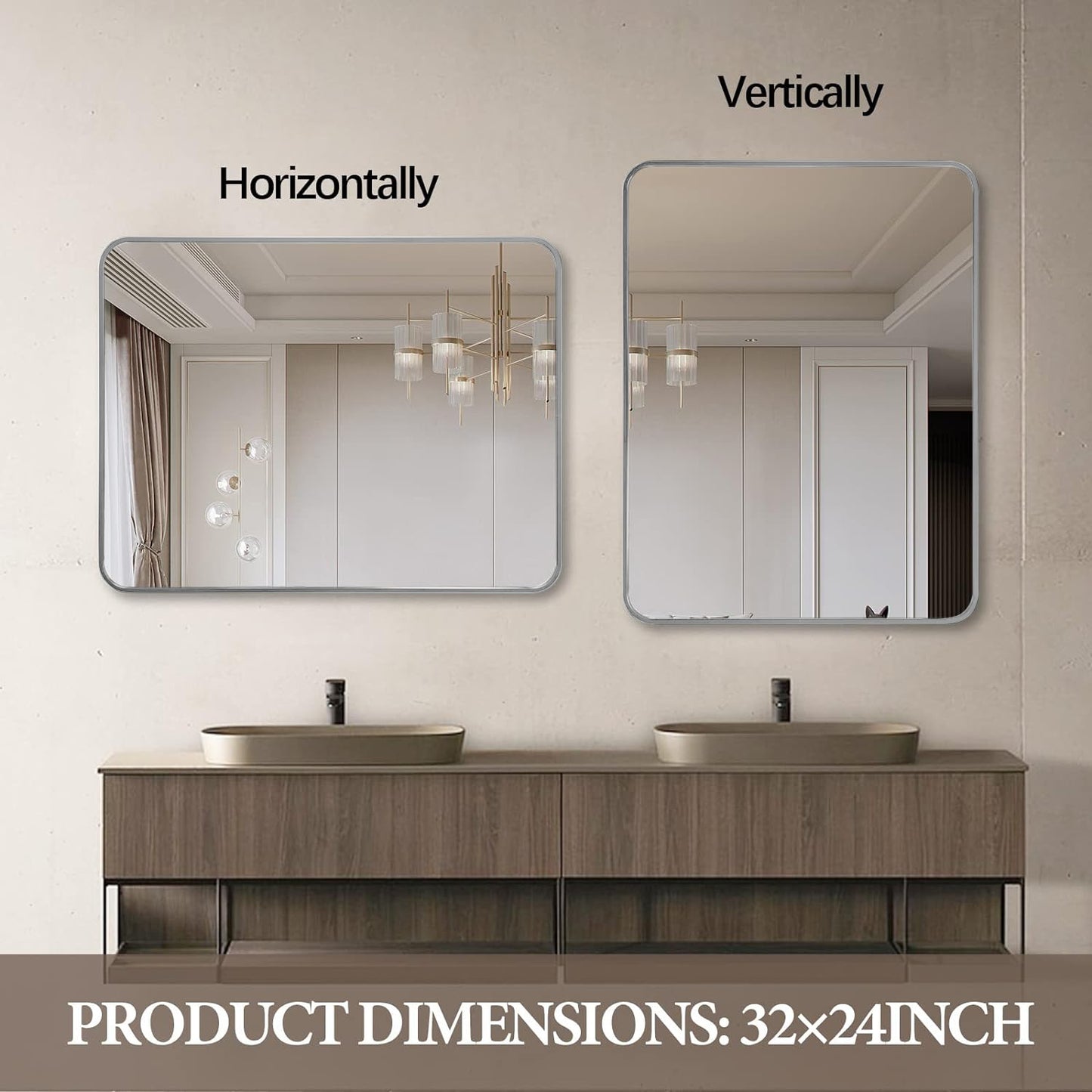 24x32 Inch Silver Metal Framed Rectangular Wall Mirror