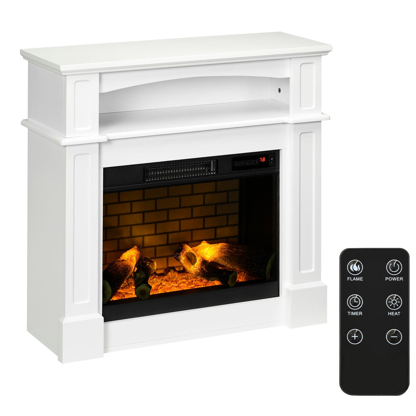 32-Inch Freestanding Electric Fireplace with LED Flame & Remote, White