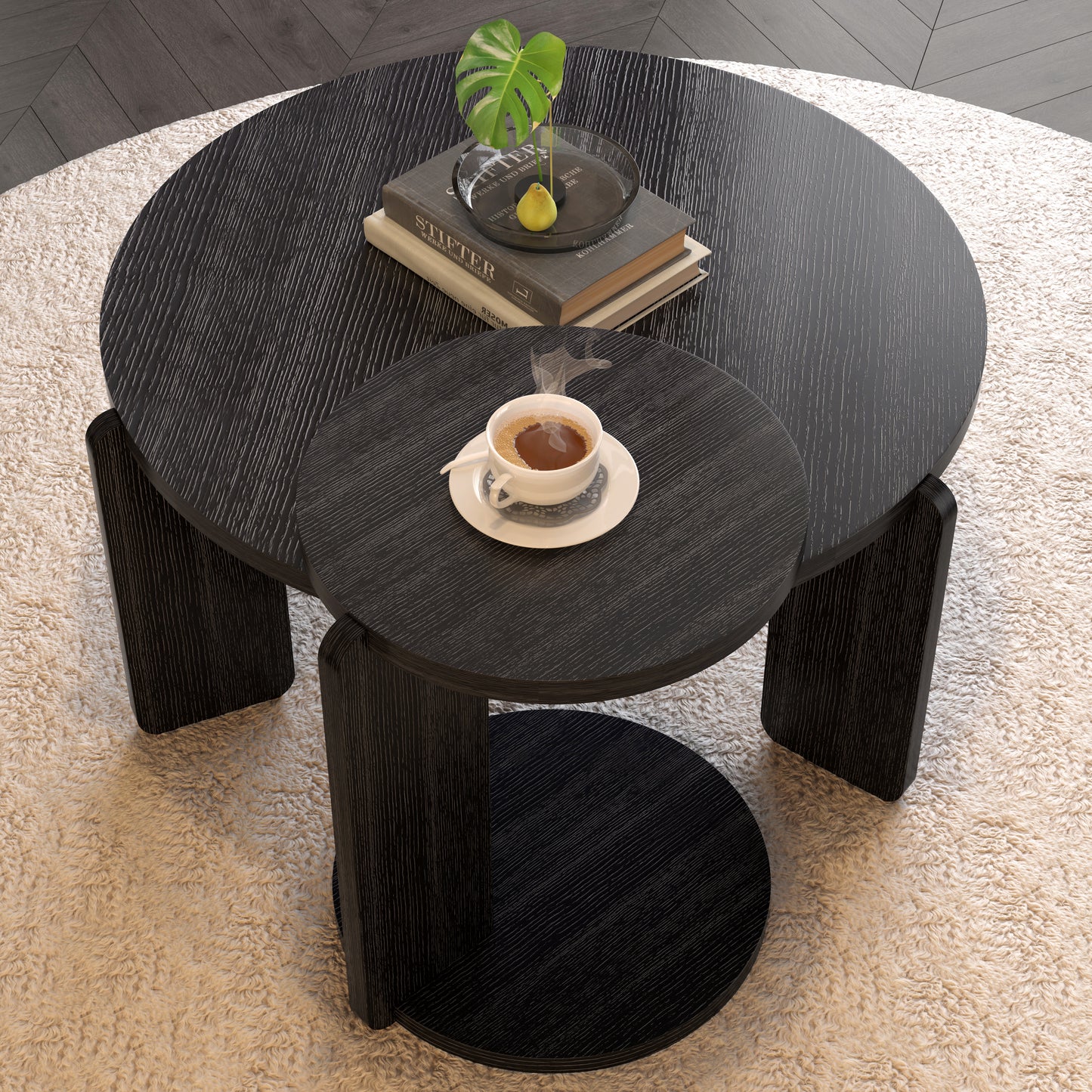 32.68 Inch 83 Cm Diameter Nesting Round Wood Coffee Table With End