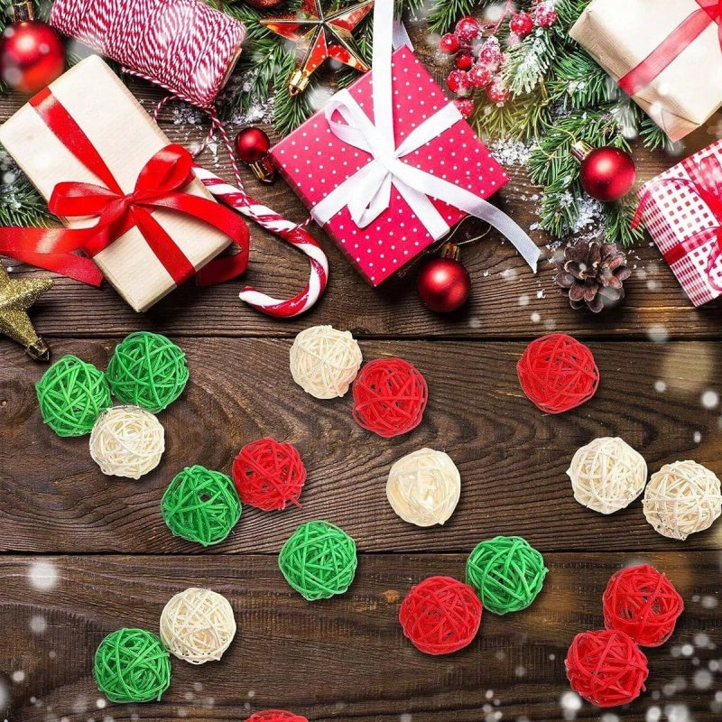 30 Pcs Christmas Rattan Balls - Decorative Vase Filler Ornaments