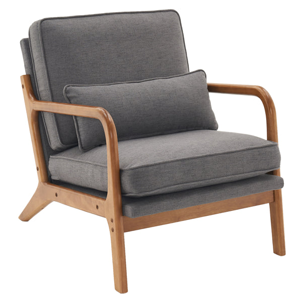 Dark Grey Upholstered Oak Lounge Chair - Indoor Seating