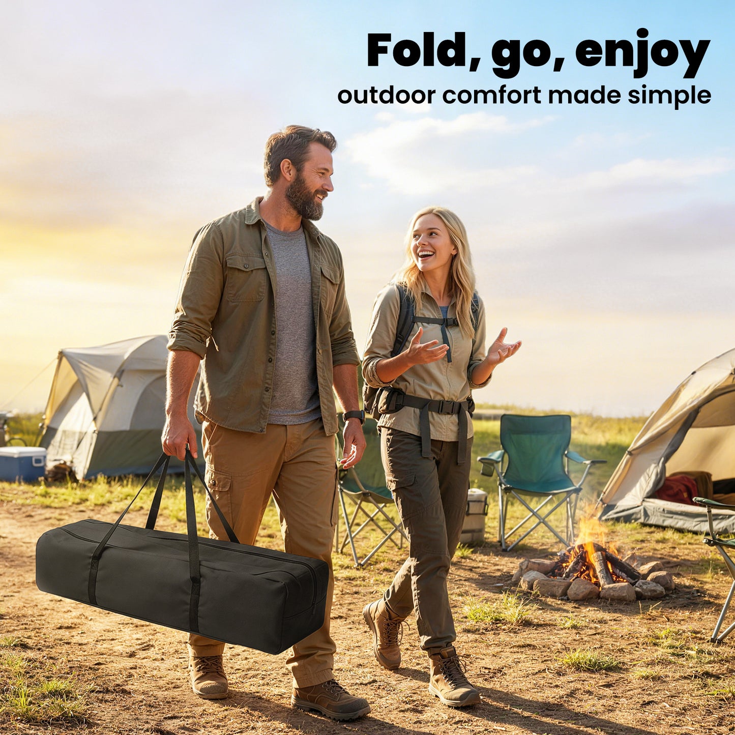 Adjustable Height Folding Picnic Table - Black Aluminum Camping Table