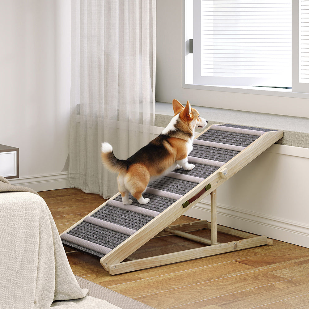 Adjustable Dog Ramp for Couch and Car - Non-Slip Foldable Pet Step with Wooden Finish