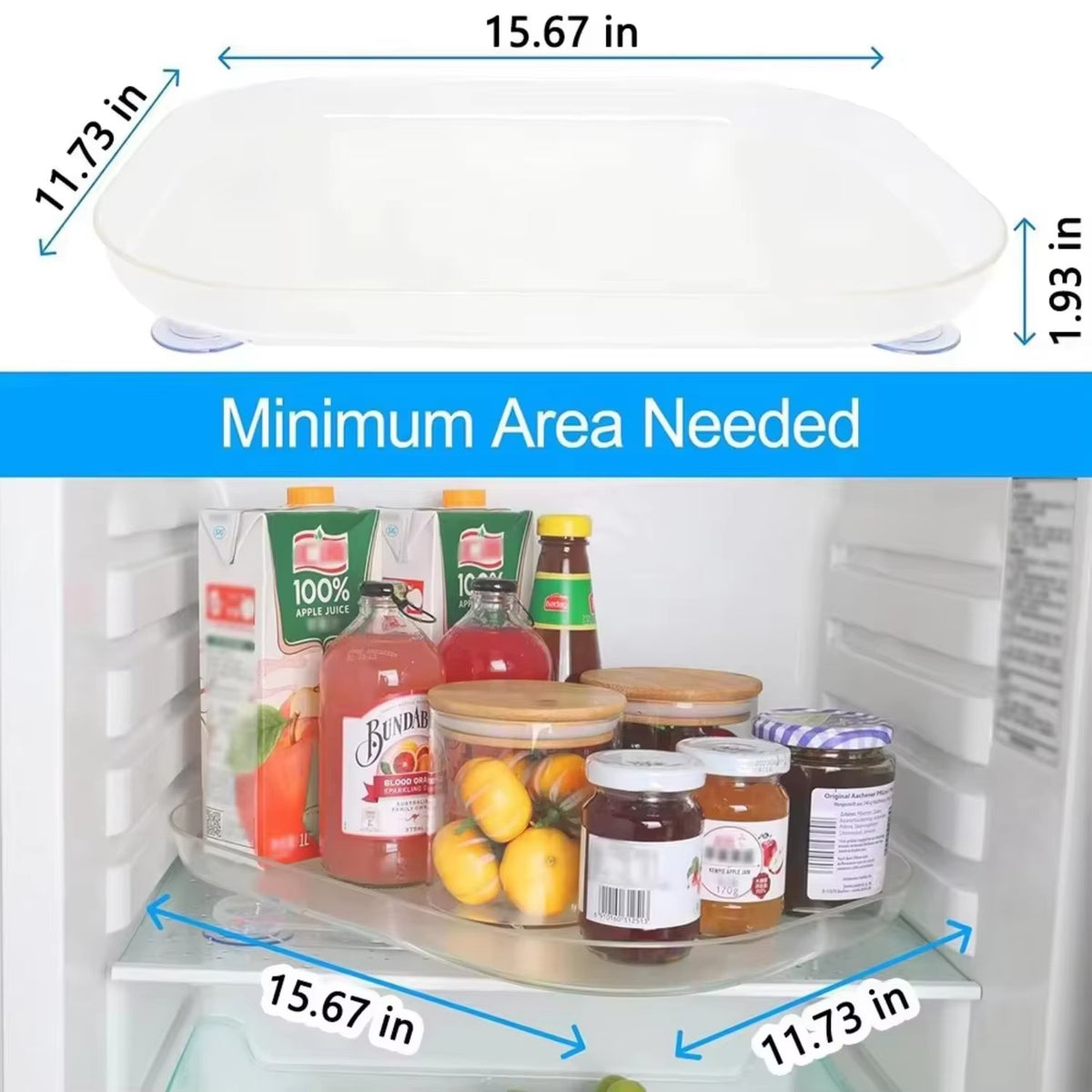 Rectangular Lazy Susan for Refrigerator - 360° Rotating Organizer, Space Saver