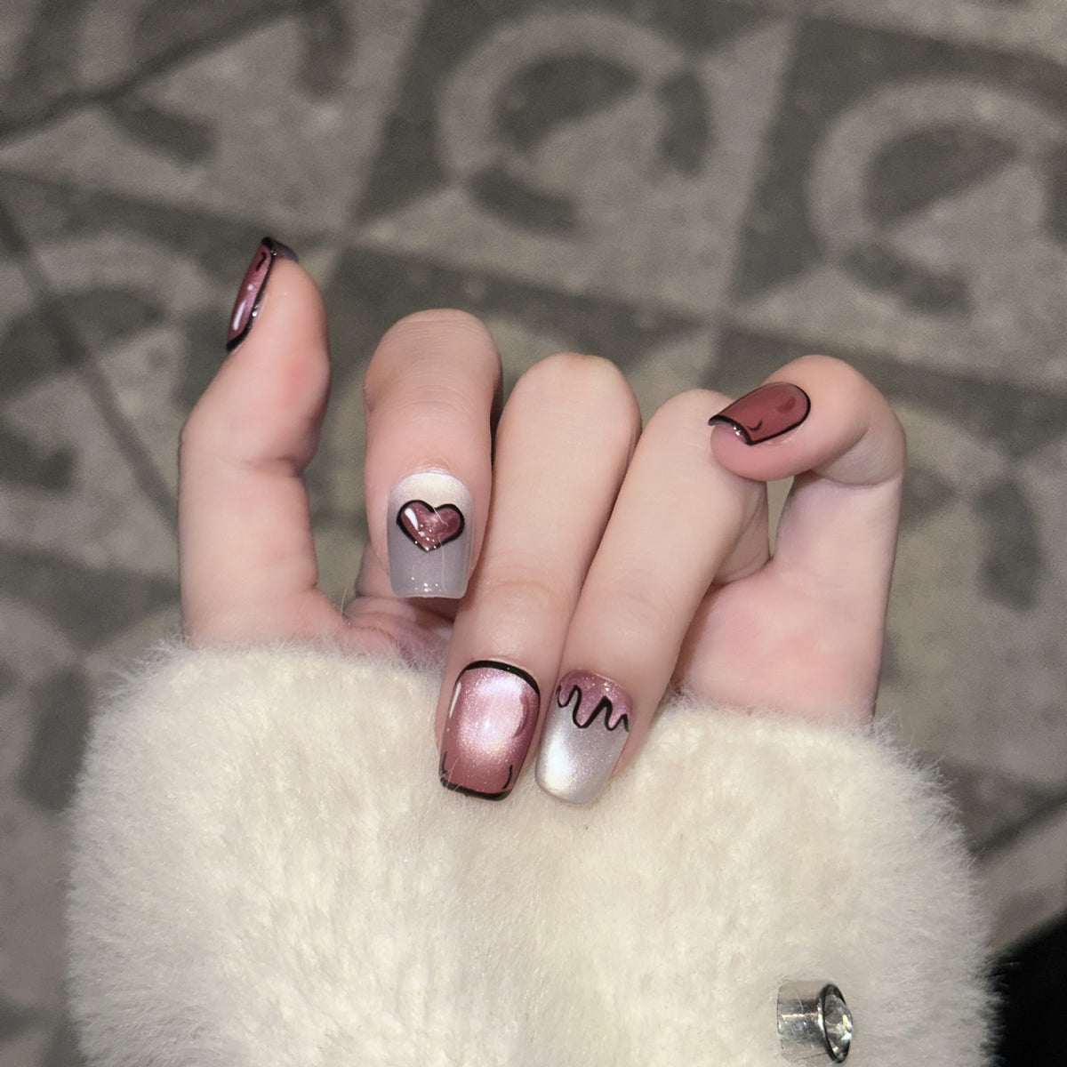Two-Dimensional Love Cat Nail Art Stickers - Cute Starry Sky Design