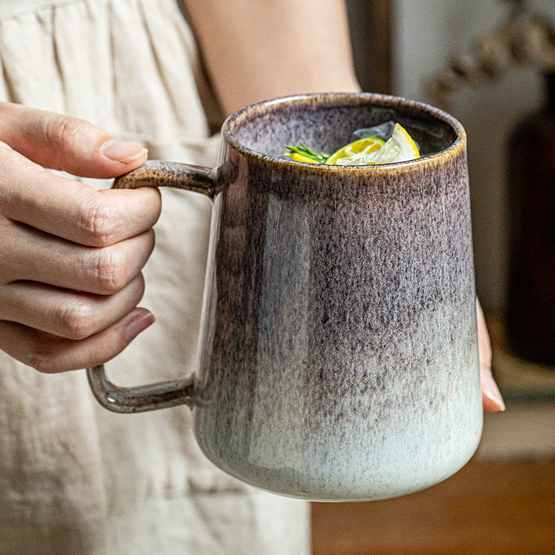 Large Ceramic Mug with Cover and Spoon - Art Kiln Baked 700ml Drinkware