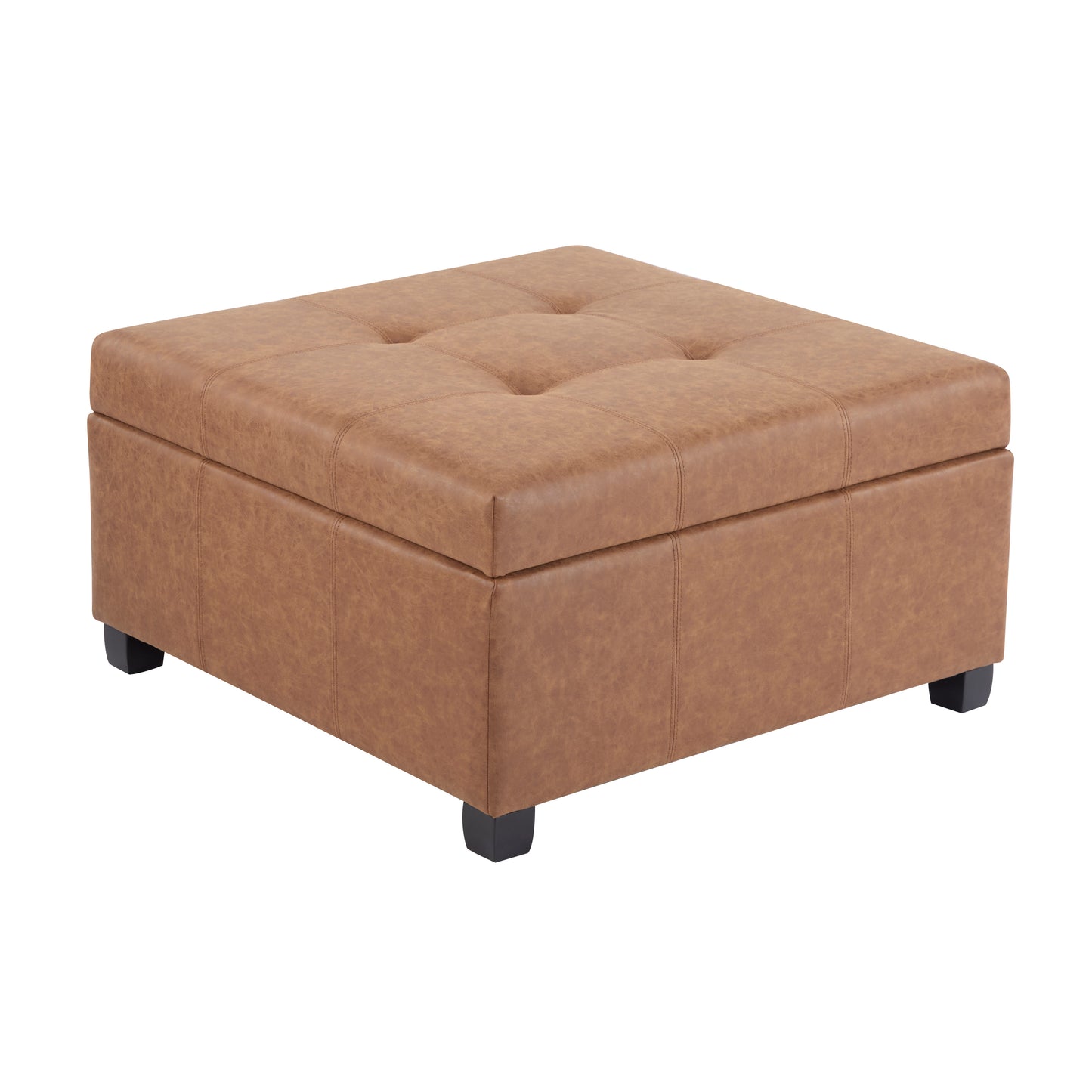35" Brown Faux Leather Storage Ottoman with Lift-Top
