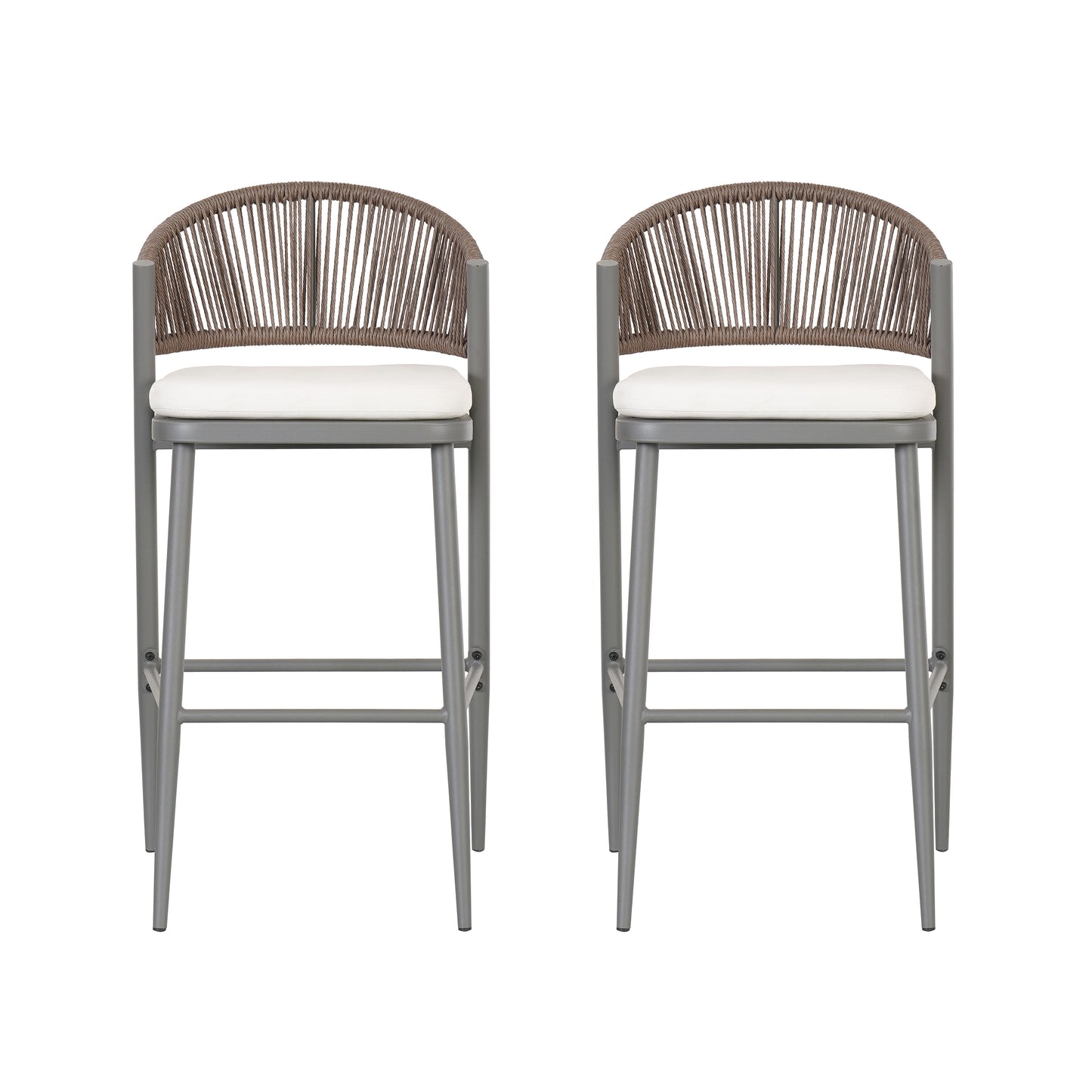Outdoor 30.25 Seat Height Metal Frame Barstools With PE Rattan