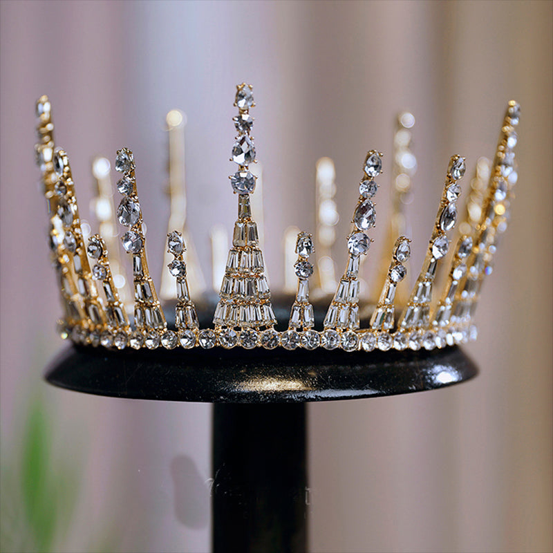 Elegant Bridal Crown Hair Accessory with Mosaic Gem Detail - Gold & Silver