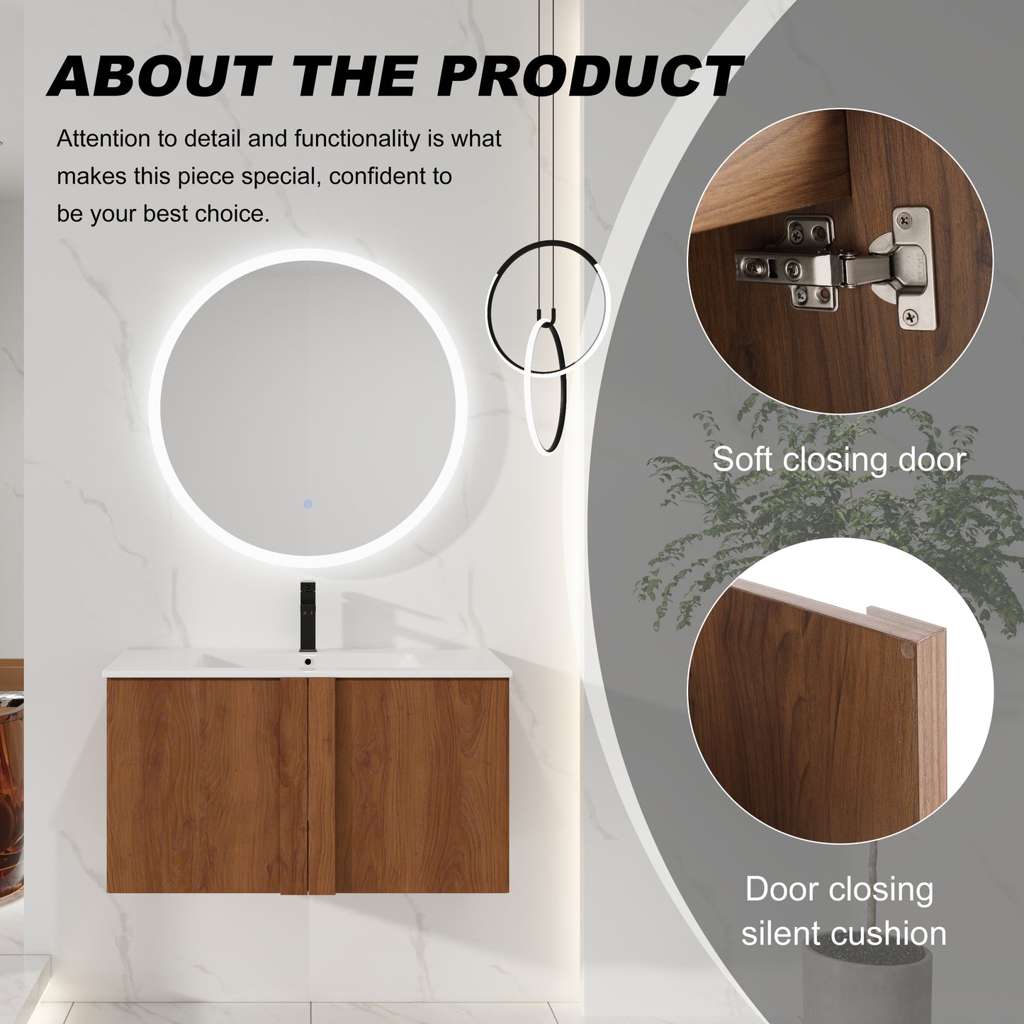 36" Wall-Mounted Bathroom Vanity with Sink - Brown Ebony