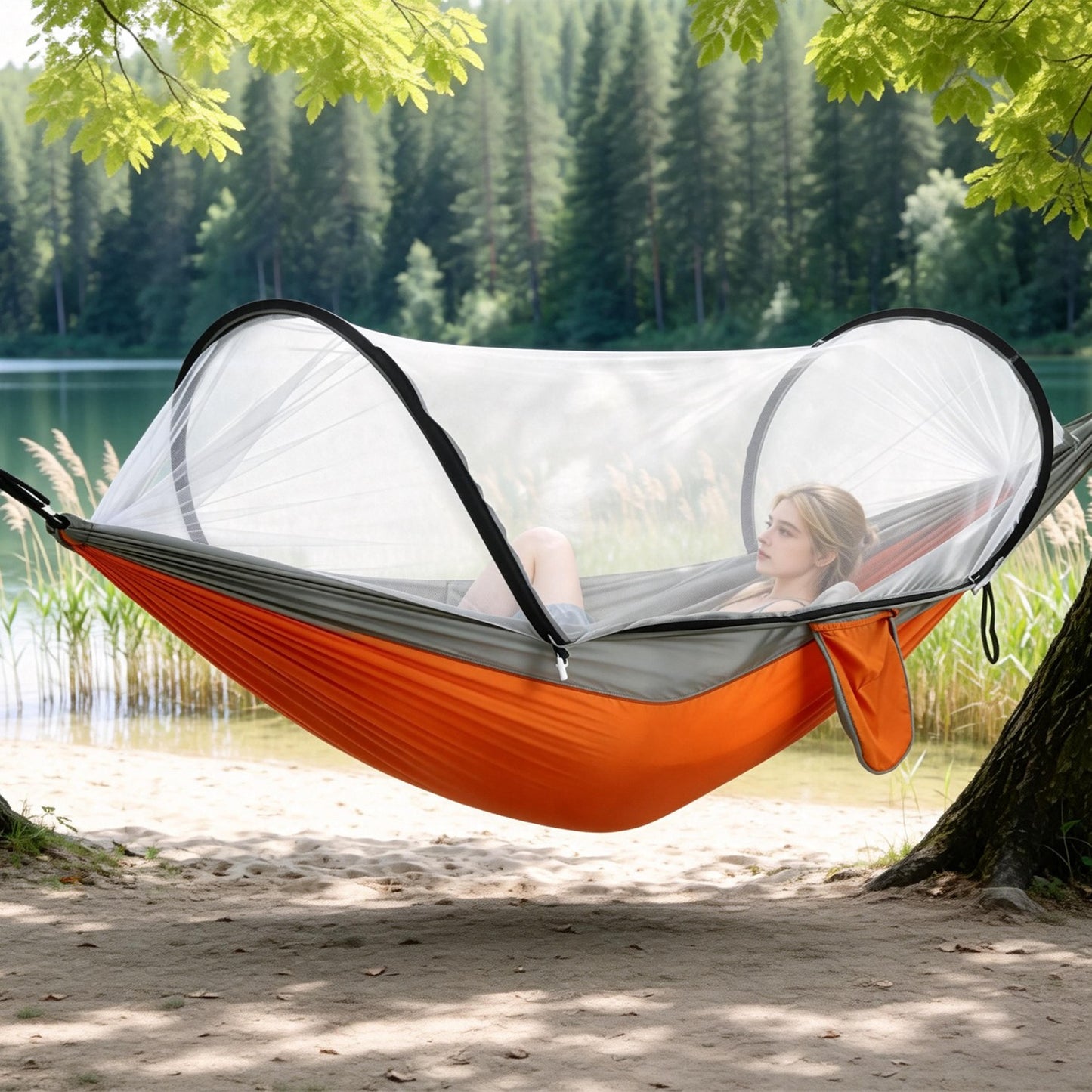 Portable Camping Hammock with Mosquito Net - 440lbs Capacity