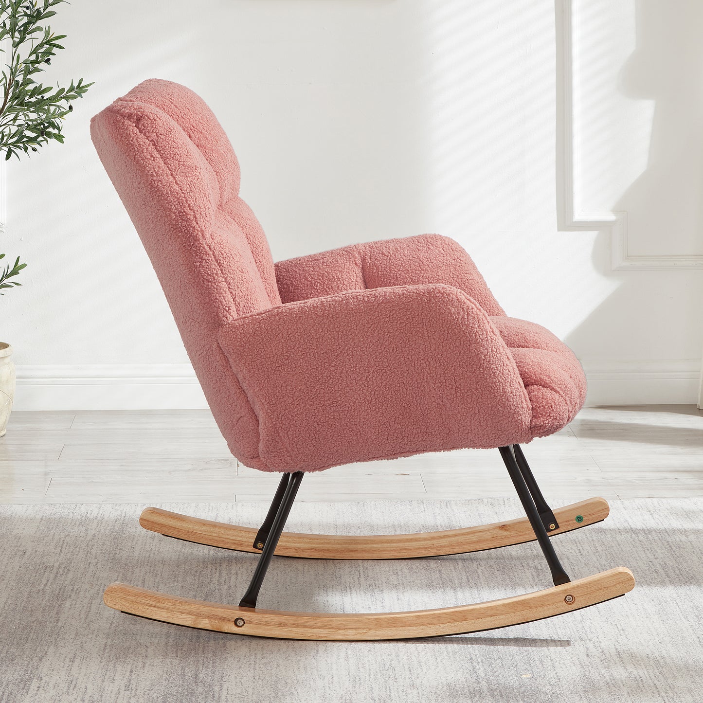 Tufted Upholstered Teddy Fabric Rocking Chair - Pink