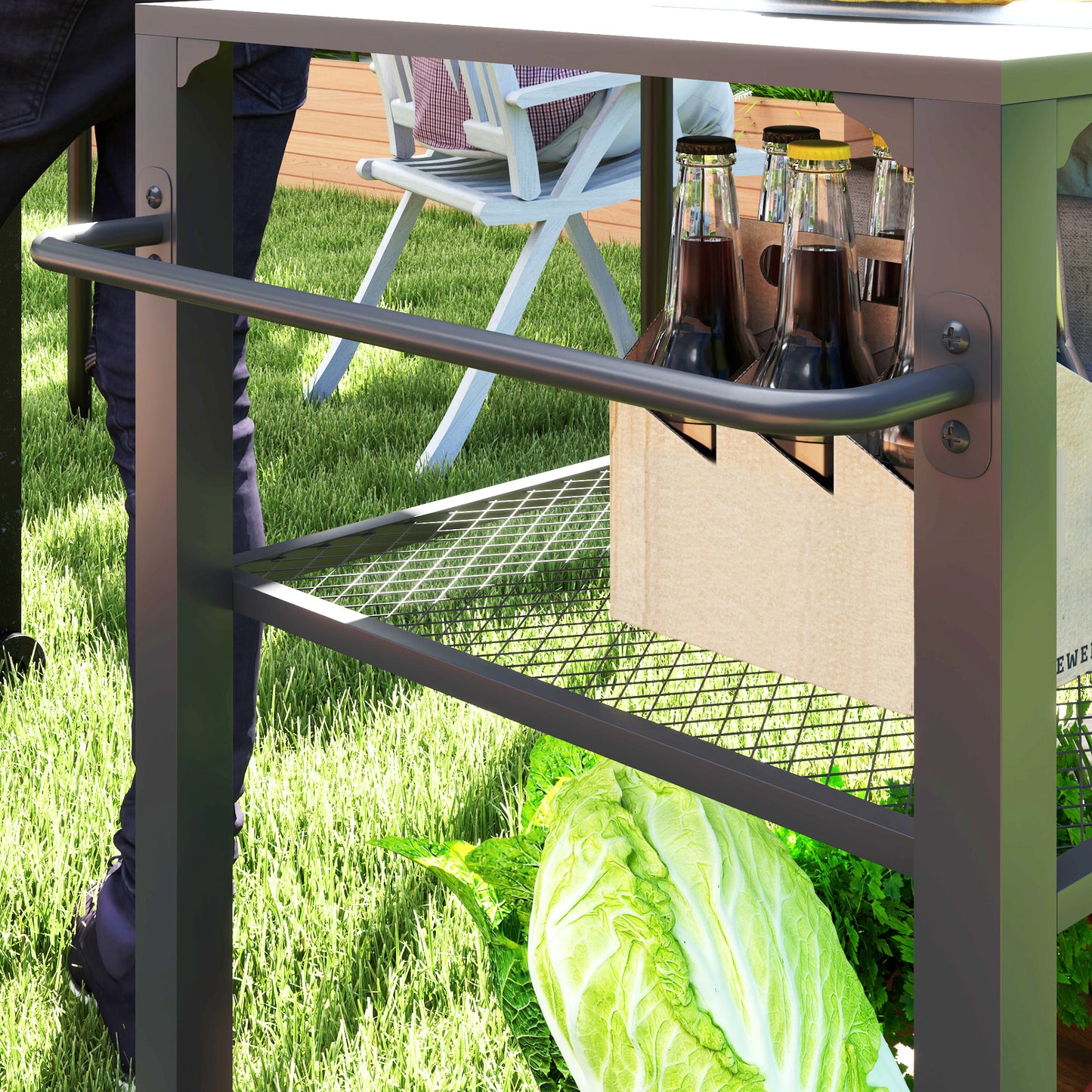 Outdoor Grill Cart with Storage Racks & Wheels - Black