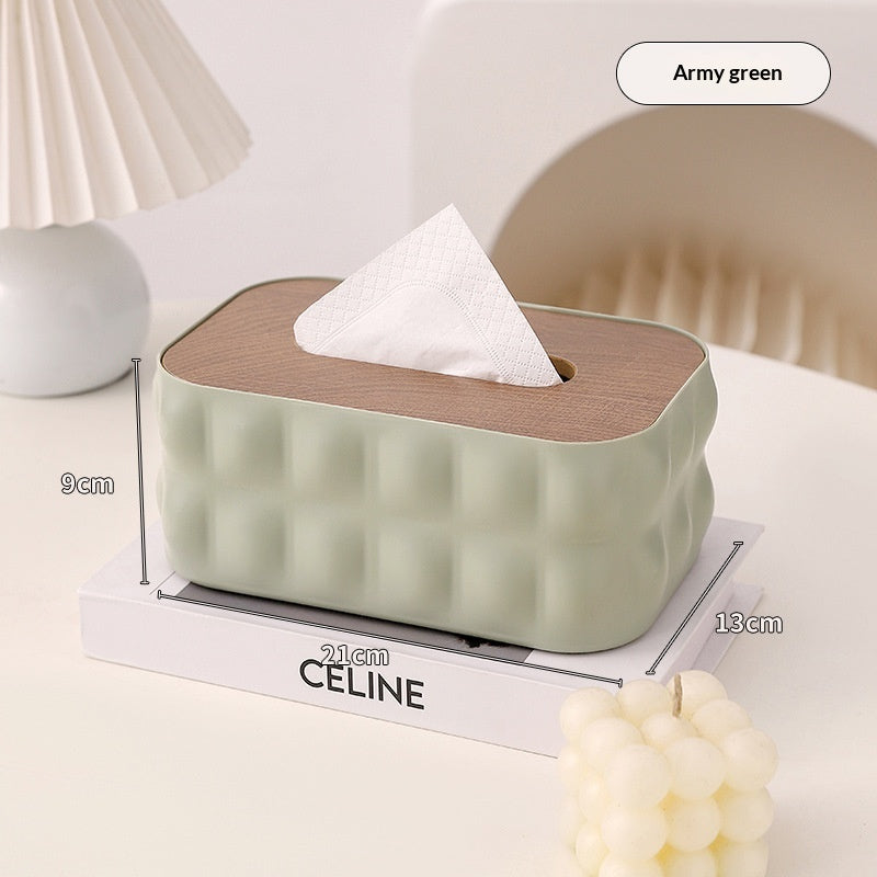 Wooden Lid Tissue Box - Bathroom Storage Organizer, Waterproof Plastic Desktop