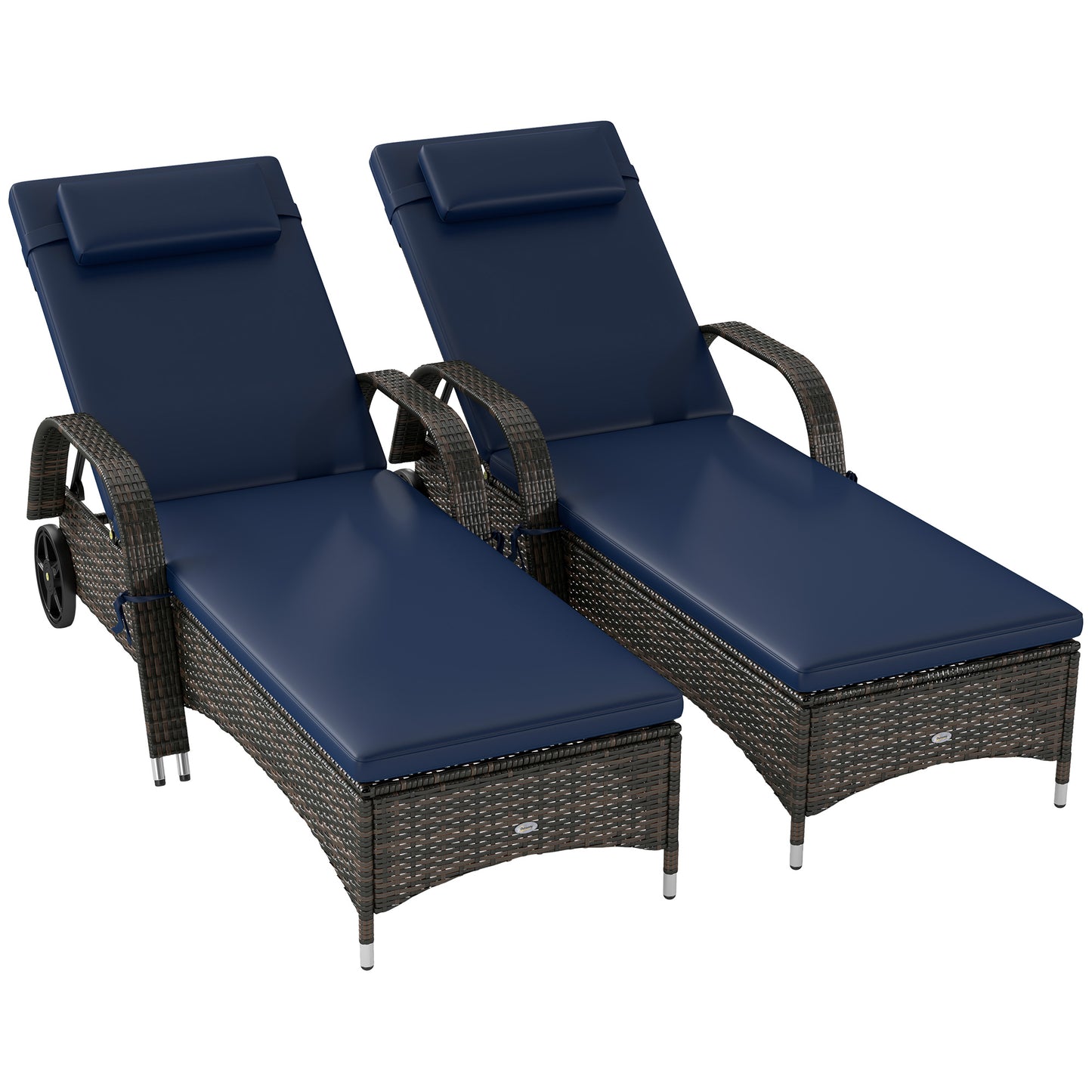 Reclining Chaise Lounge Chairs with Cushions - Dark Blue