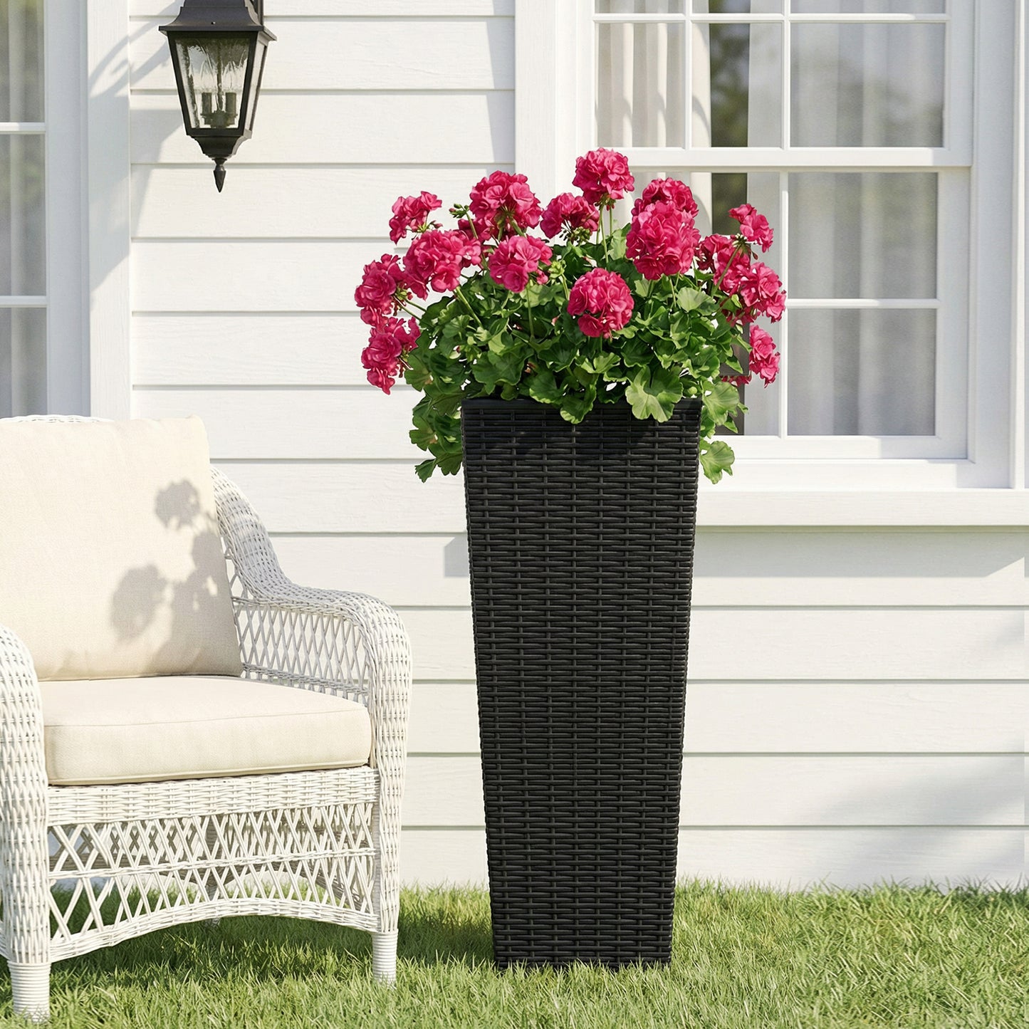 32-Inch Tall Resin Planter Set - Modern Rectangular Pots with Drainage