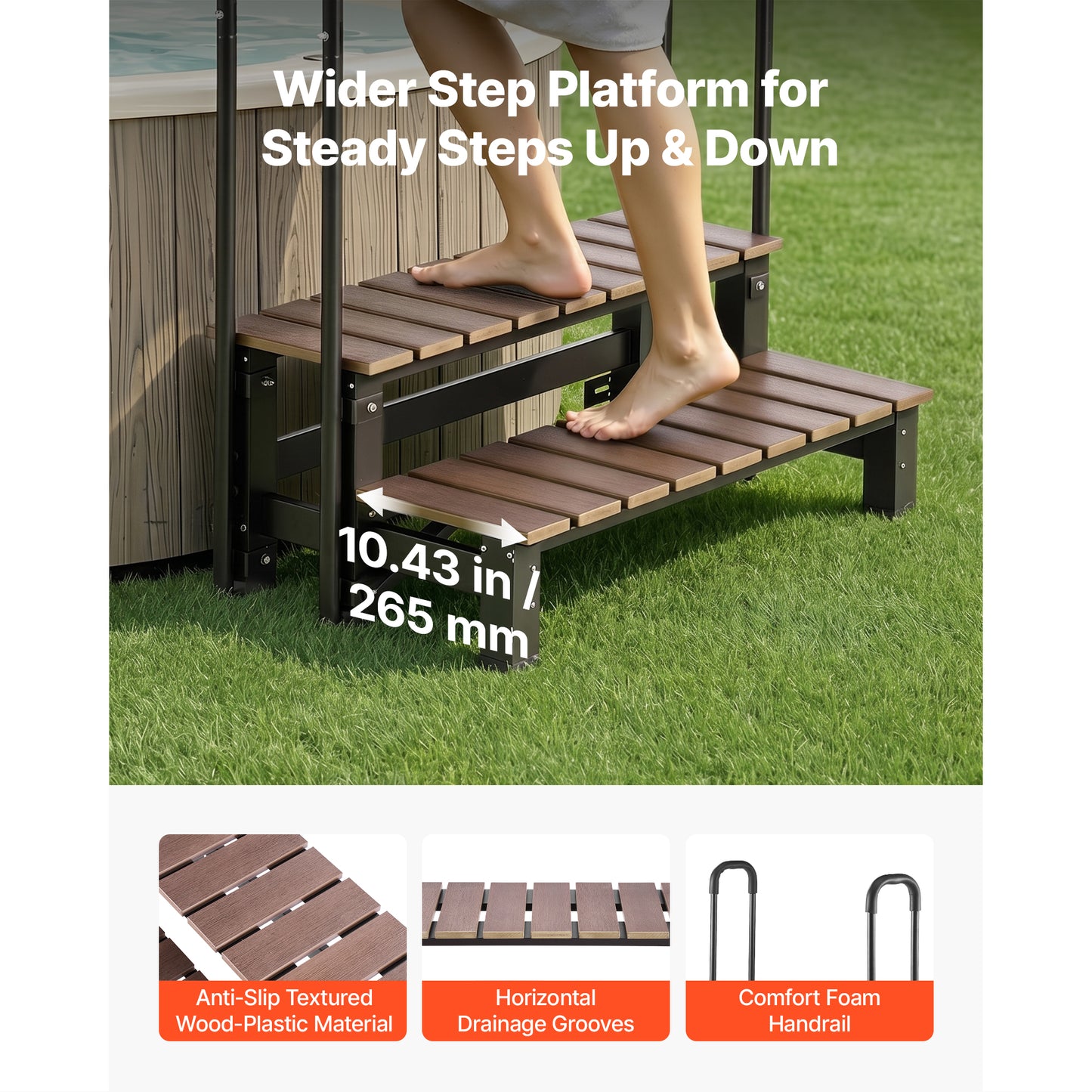 Pool Steps with Handrail - 2-Step Spa Ladder for Above-Ground Pools, RV, Patio, Deck