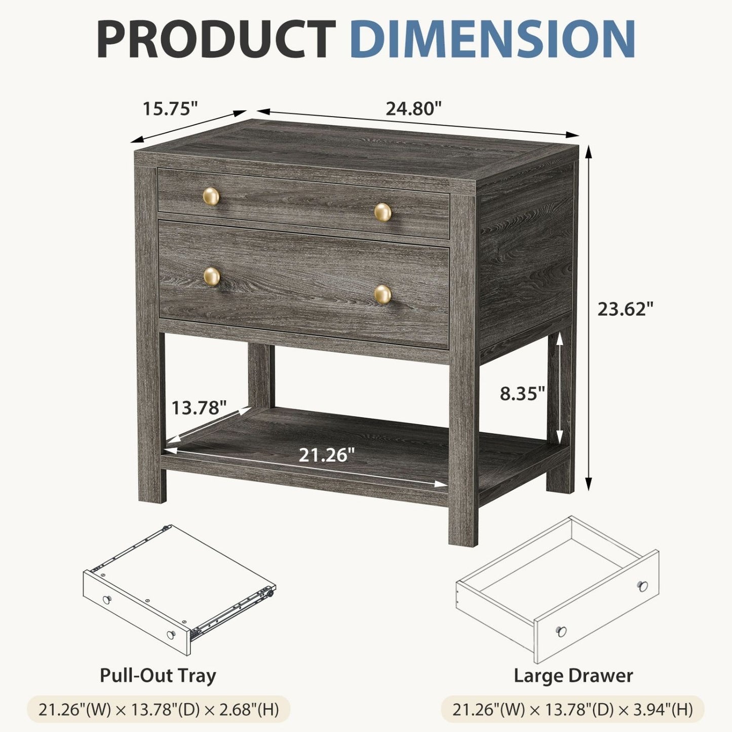 Multi-Function Nightstand with Drawer and Pull-Out Tray