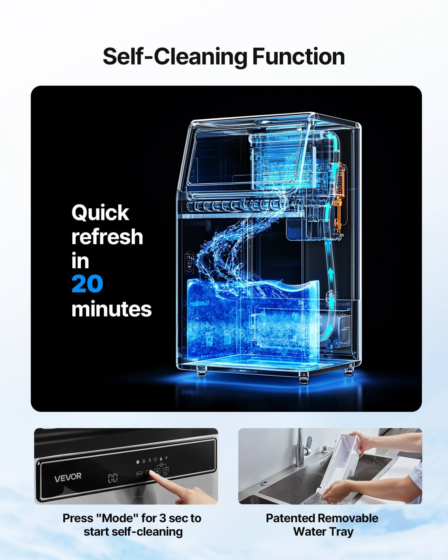 Commercial Ice Maker Machine with Pump, 130Lbs/24H, 33Lbs Storage, LED Display, Self-Cleaning, for Home Bar & Restaurant
