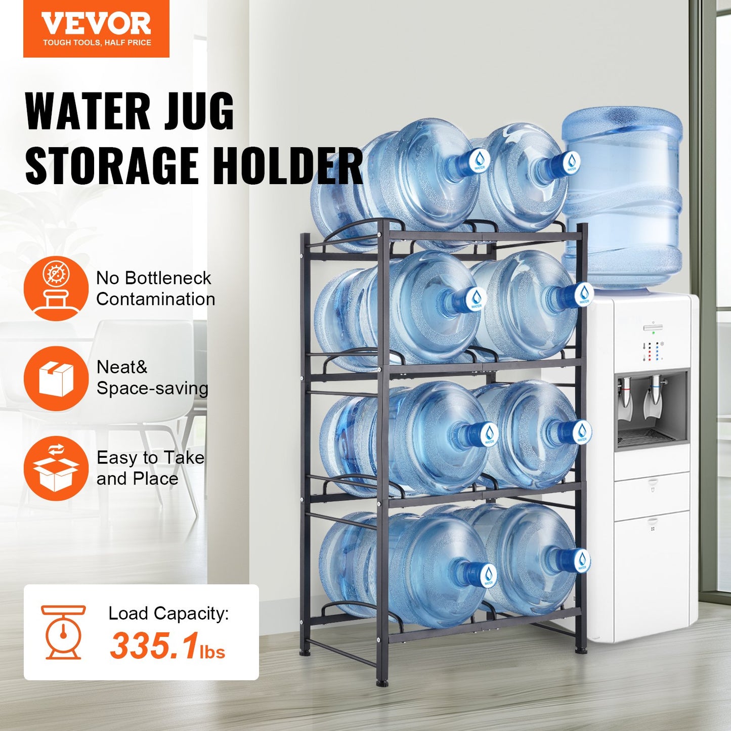 4-Tier Water Bottle Rack - Holds 8 Bottles, Black