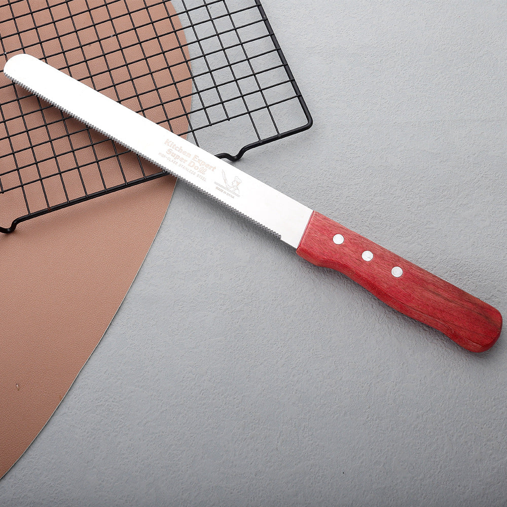 10-Inch Stainless Steel Bread Knife with Wooden Handle – Fine Teeth, Coarse Texture