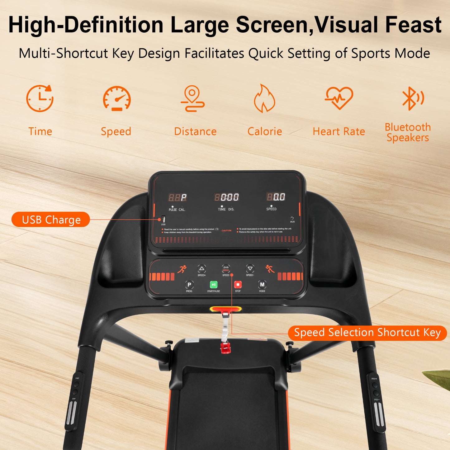 2.5HP Folding Treadmill with Heart Rate Sensor - Black