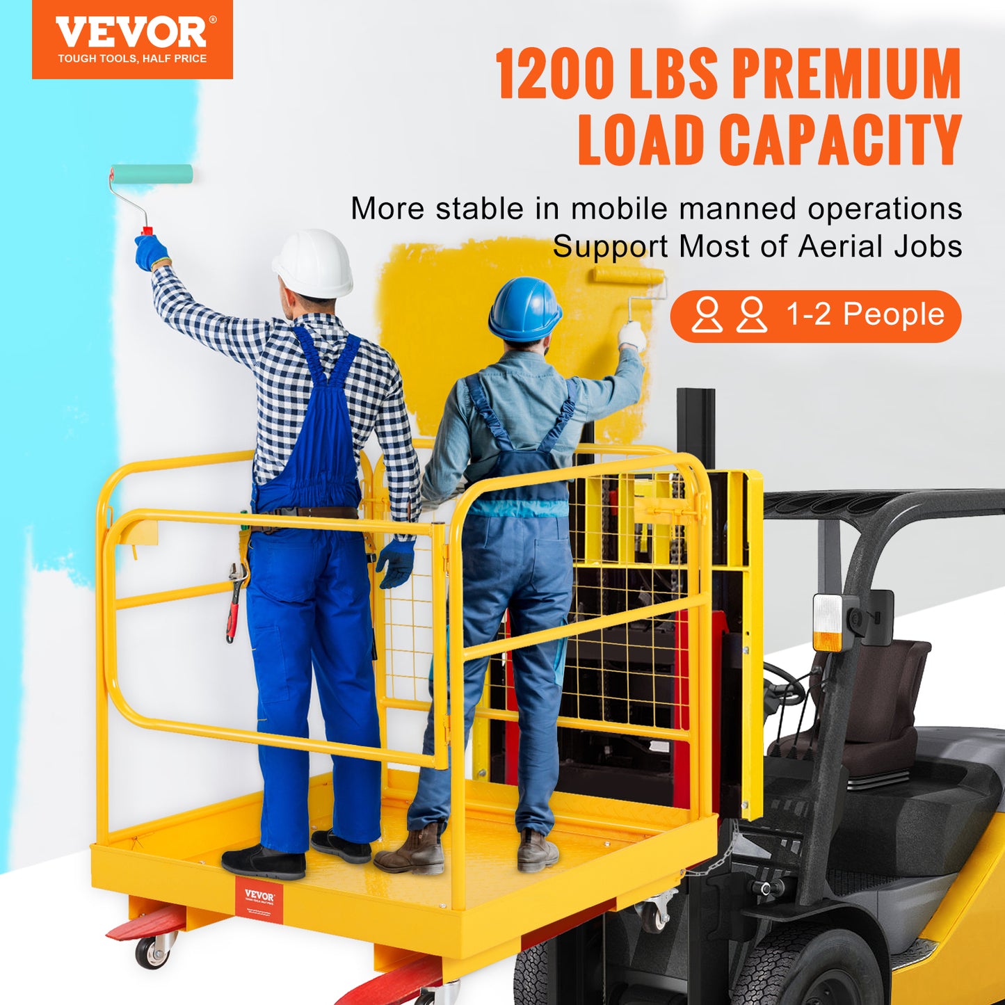 Forklift Safety Cage 1200 Lbs Load Capacity Folding Work Platform with Lockable Swivel Wheels