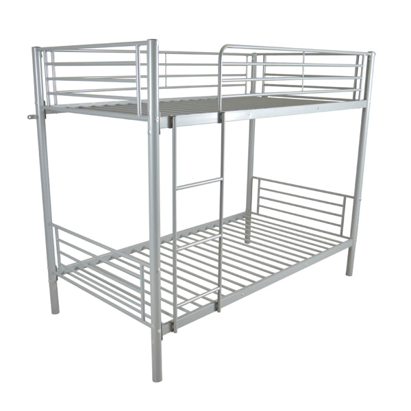 Iron Bed Bunk With Ladder For Kids Twin Size Gray